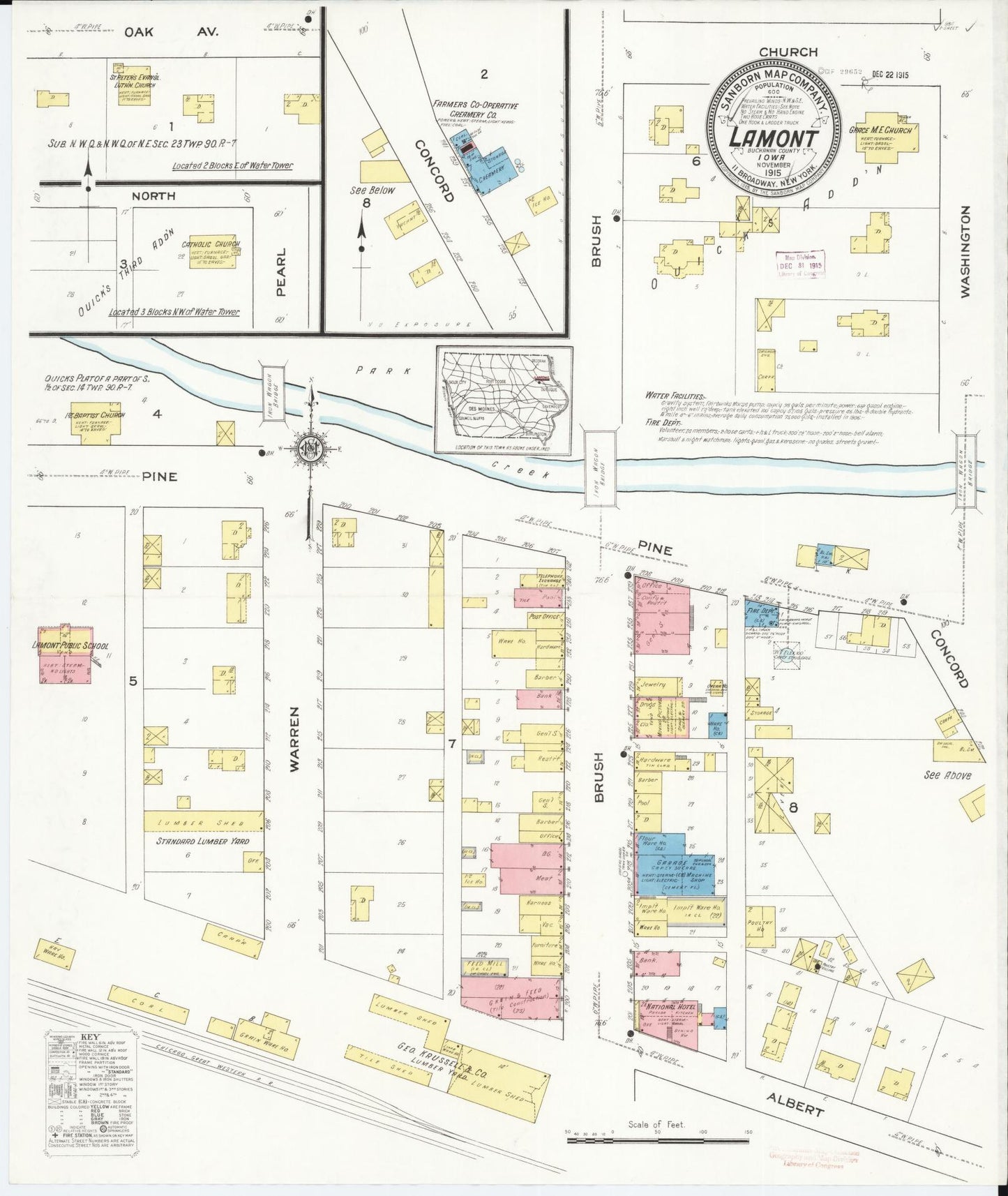 Sanborn Fire Insurance Map from Lamont, Buchanan County, Iowa (1915), Sheet #0001 - Historic Sanborn Fire Insurance Map Print, vintage old map wall art