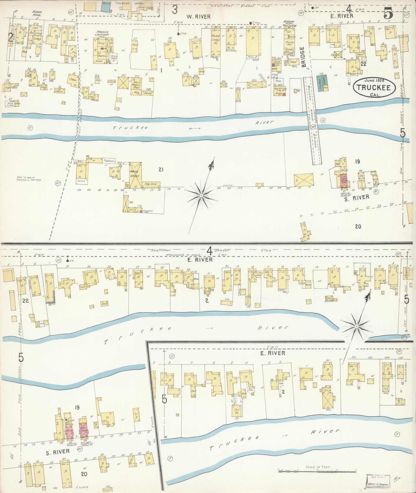 Sanborn Fire Insurance Map from Truckee, Nevada County, California (1898), Sheet #0005 - Complete Map Set gallery image, historic Sanborn map, vintage wall art, Truckee Nevada