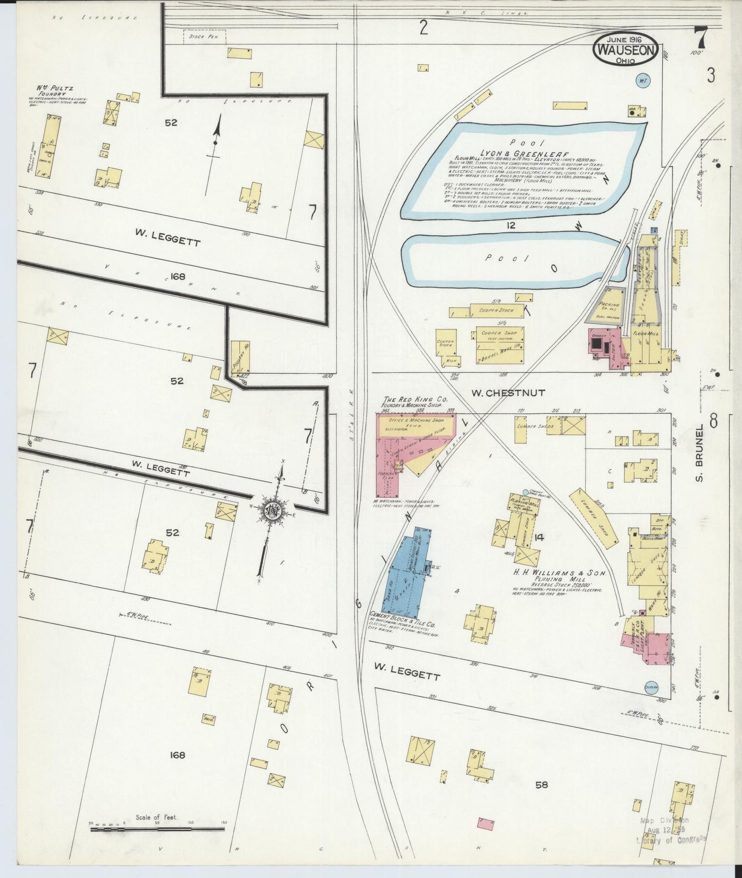 Sanborn Fire Insurance Map from Wauseon, Fulton County, Ohio (1916), Sheet #0007 - Historic Sanborn Fire Insurance Map Print, vintage old map wall art, antique decor, genealogy gift, Ohio Ohio map