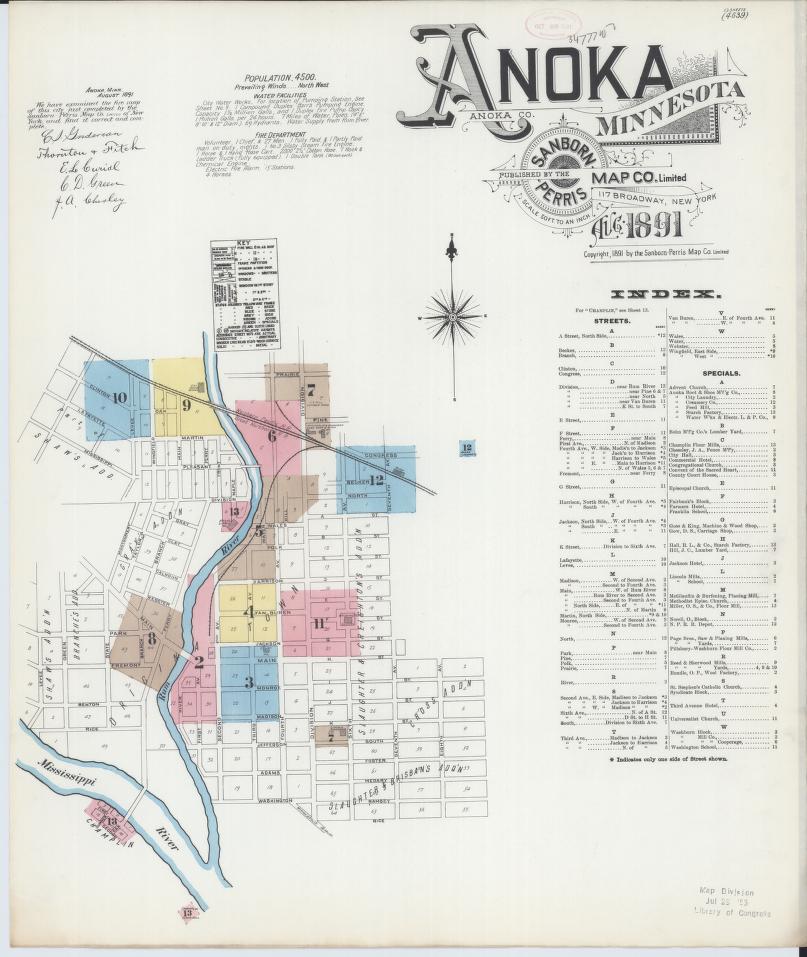 Sanborn Fire Insurance Map from Anoka, Anoka County, Minnesota. (1891) – Map View