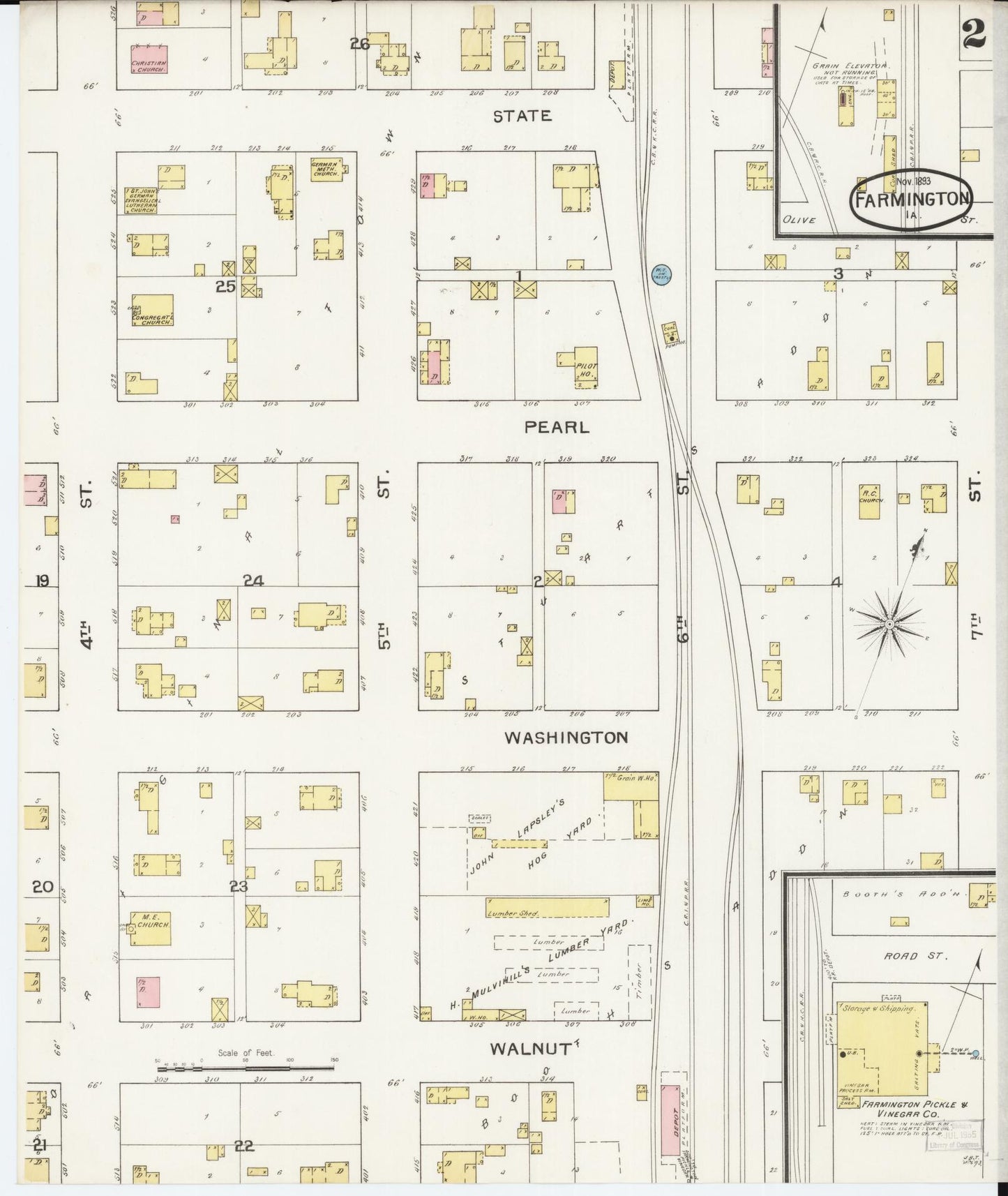 Sanborn Fire Insurance Map from Farmington, Van Buren County, Iowa (1893), Sheet #0002 - Historic Sanborn Fire Insurance Map Print, vintage old map wall art