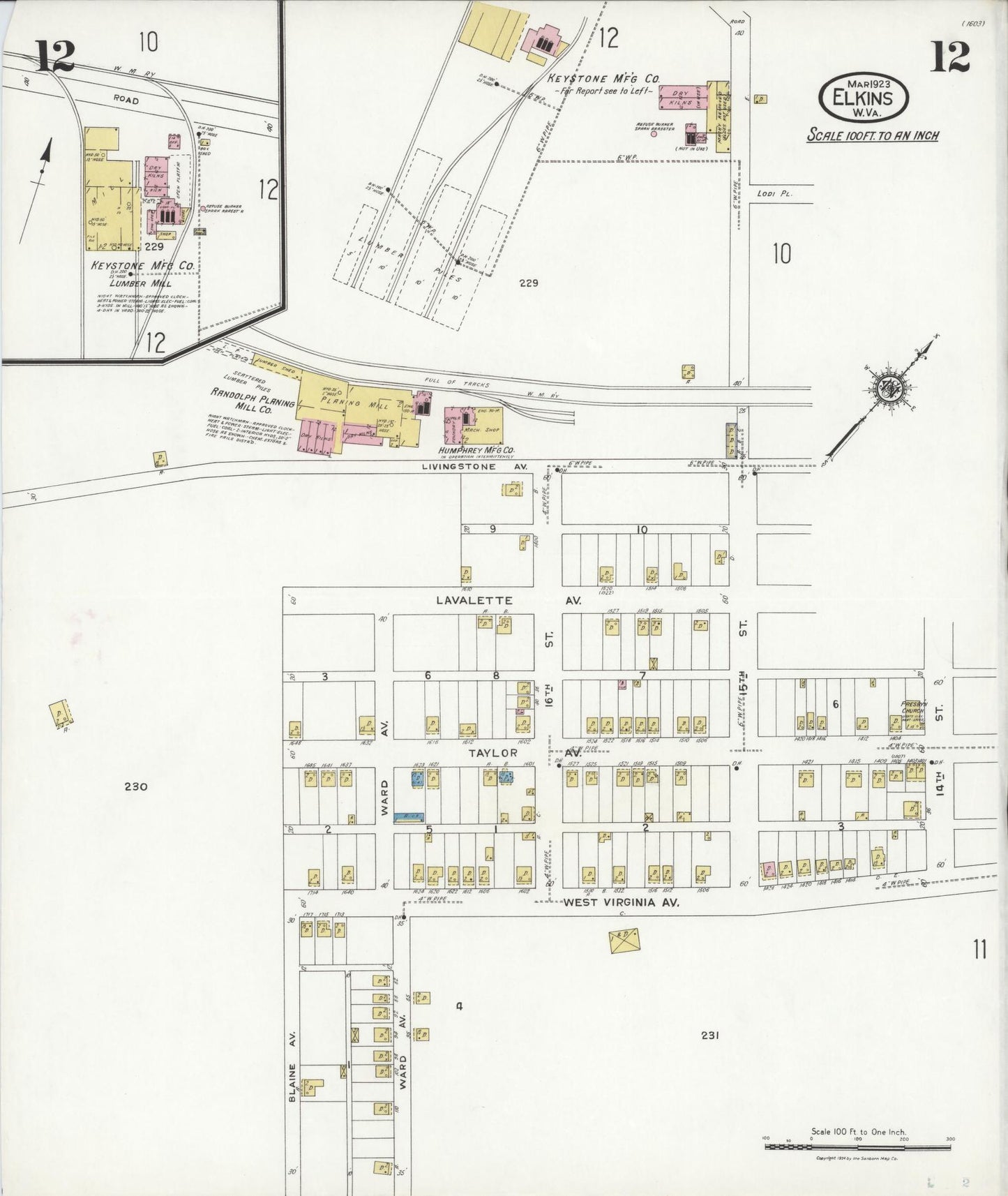 Sanborn Fire Insurance Map from Elkins, Randolph County, West Virginia (1923), Sheet #0012 - Historic Sanborn Fire Insurance Map Print, vintage old map wall art, antique decor, genealogy gift, West Virginia West Virginia map