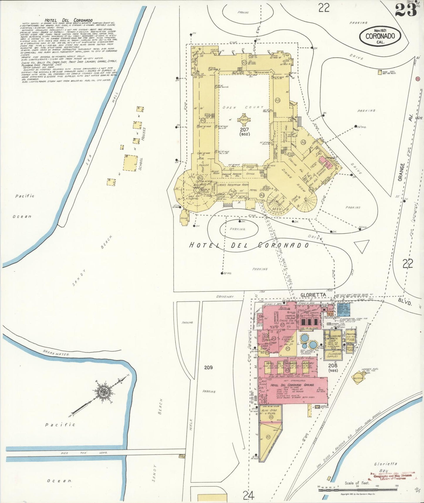 Sanborn Fire Insurance Map from Coronado, San Diego County, California (1921), Sheet #0023 - Historic Sanborn Fire Insurance Map Print, vintage old map wall art, antique decor, genealogy gift, California California map
