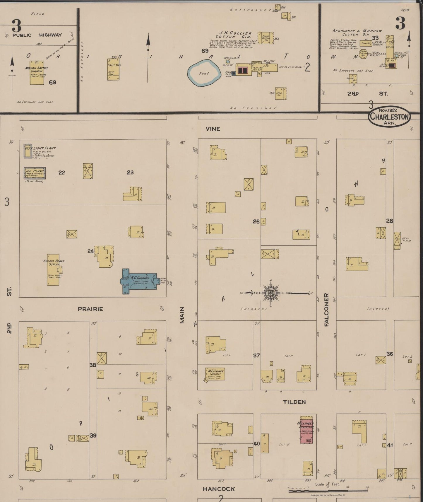 Sanborn Fire Insurance Map from Charleston, Franklin County, Arkansas (1922), Sheet #0003 - Complete Map Set gallery image, historic Sanborn map, vintage wall art, Arkansas Arkansas
