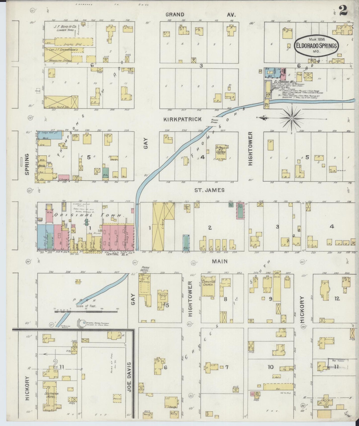 Sanborn Fire Insurance Map from Eldorado Springs, Cedar County, Missouri (1894), Sheet #0002 - Complete Map Set gallery image, historic Sanborn map, vintage wall art, Missouri Missouri