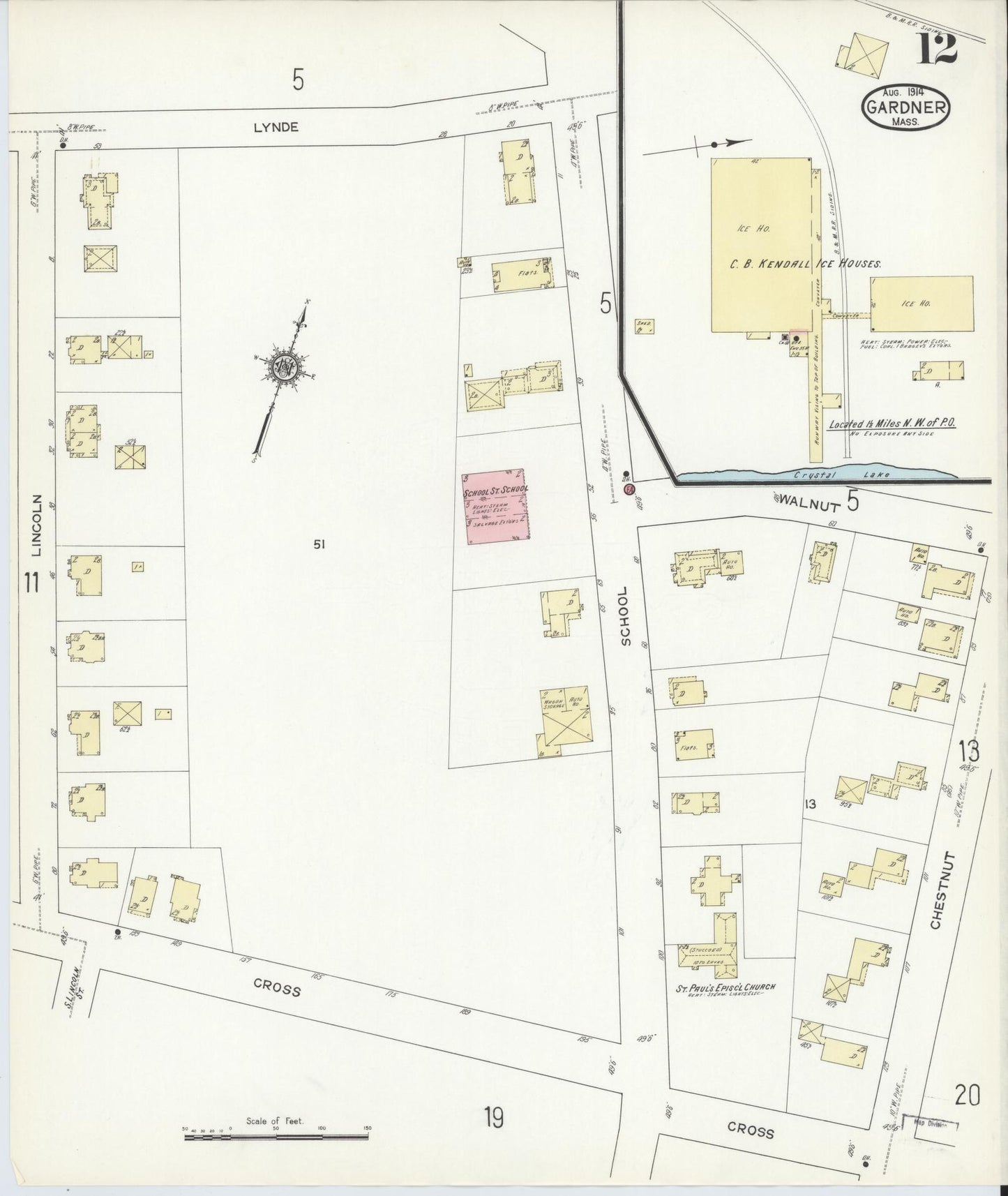 Sanborn Fire Insurance Map from Gardner, Worcester County, Massachusetts (1914), Sheet #0012 - Historic Sanborn Fire Insurance Map Print, vintage old map wall art, antique decor, genealogy gift, Massachusetts Massachusetts map
