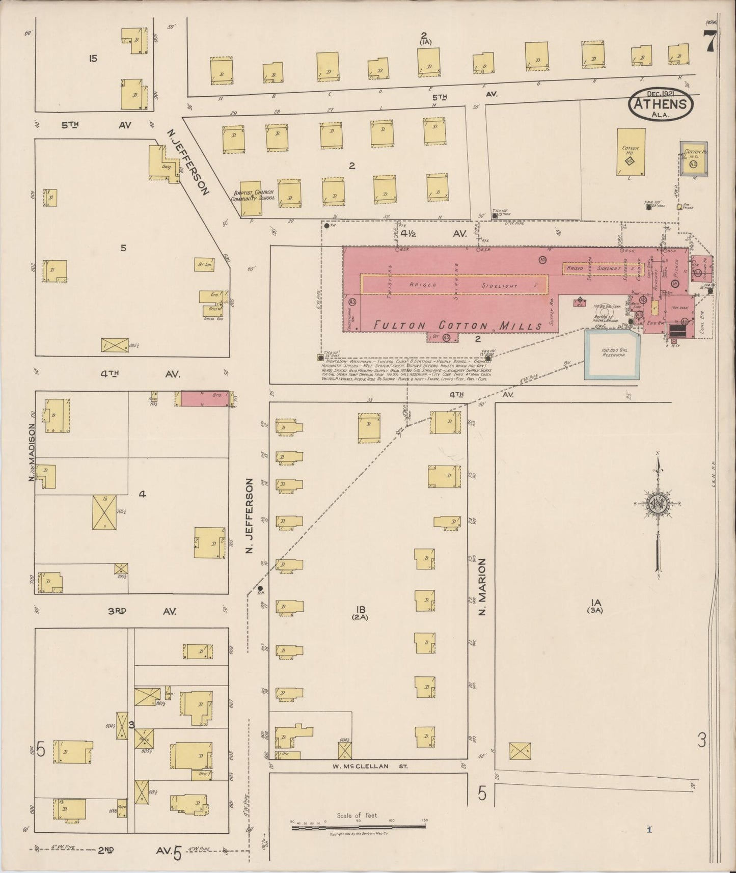 Sanborn Fire Insurance Map from Athens, Limestone County, Alabama (1921), Sheet #0007 - Complete Map Set gallery image, historic Sanborn map, vintage wall art, Alabama Alabama