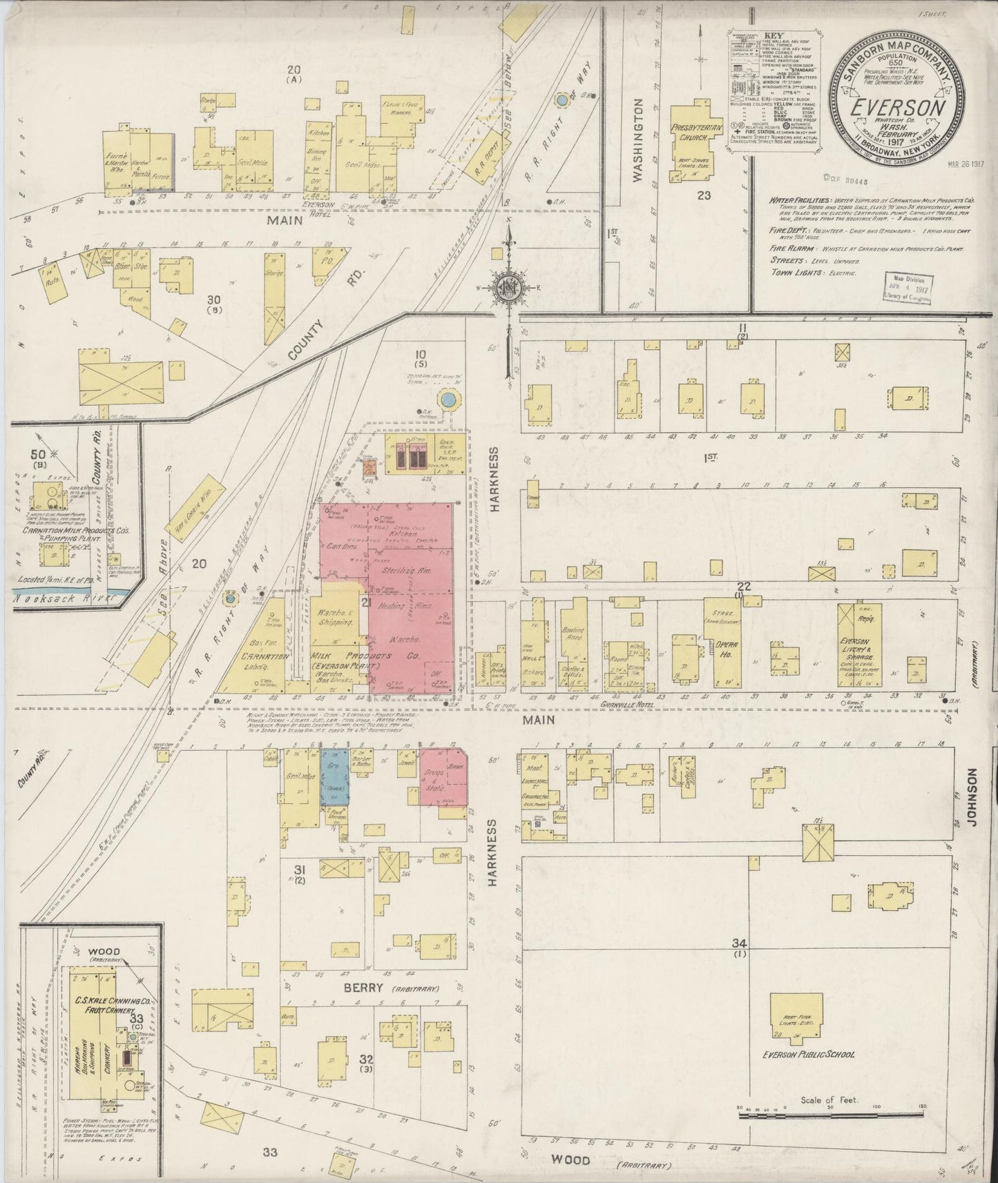 Sanborn Fire Insurance Map from Everson, Whatcom County, Washington (1917), Sheet #0001 - Historic Sanborn Fire Insurance Map Print, vintage old map wall art, antique decor, genealogy gift, Washington Washington map