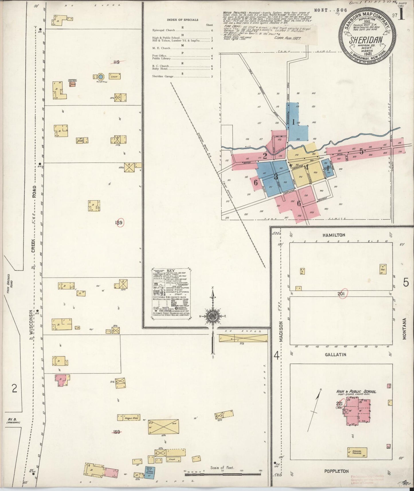 Sanborn Fire Insurance Map from Sheridan, Madison County, Montana (1927), Sheet #0001 - Historic Sanborn Fire Insurance Map Print, vintage old map wall art, antique decor, genealogy gift, Montana Montana map
