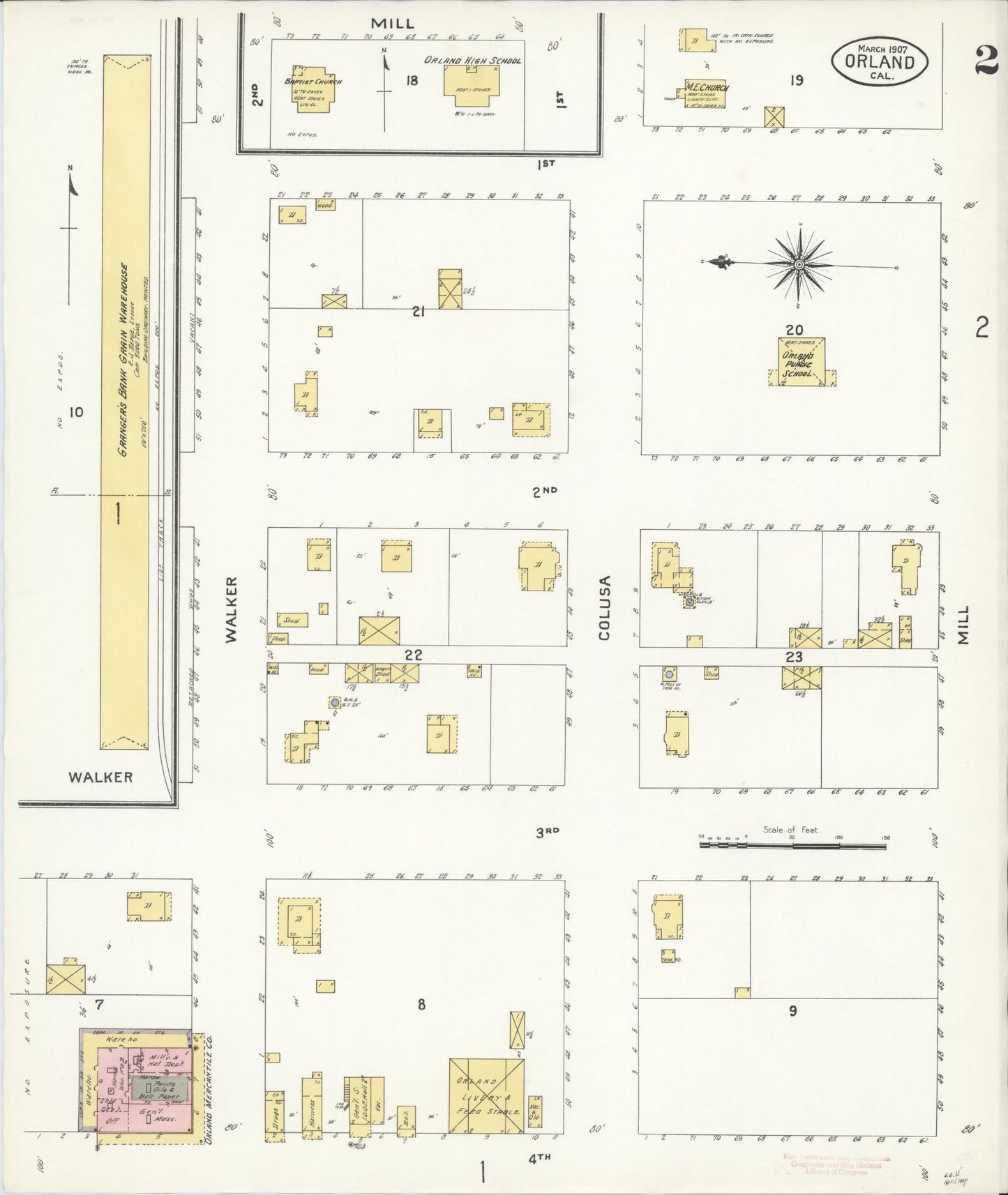 Sanborn Fire Insurance Map from Orland, Glenn County, California (1907), Sheet #0002 - Complete Map Set gallery image, historic Sanborn map, vintage wall art, California California