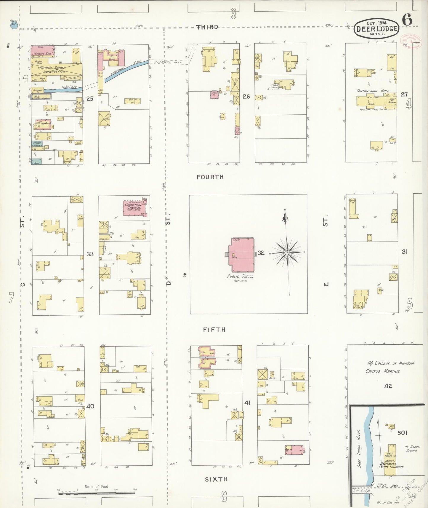 Sanborn Fire Insurance Map from Deer Lodge, Powell County, Montana (1894), Sheet #0006 - Historic Sanborn Fire Insurance Map Print, vintage old map wall art, antique decor, genealogy gift, Montana Montana map