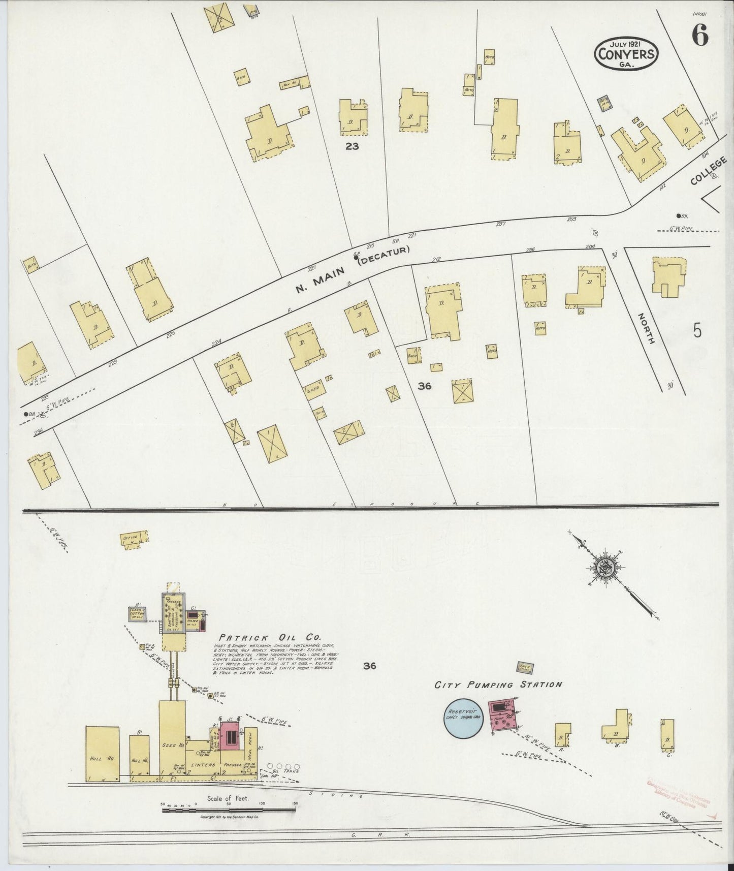 Sanborn Fire Insurance Map from Conyers, Rockdale County, Georgia (1921), Sheet #0006 - Complete Map Set gallery image, historic Sanborn map, vintage wall art, Georgia Georgia
