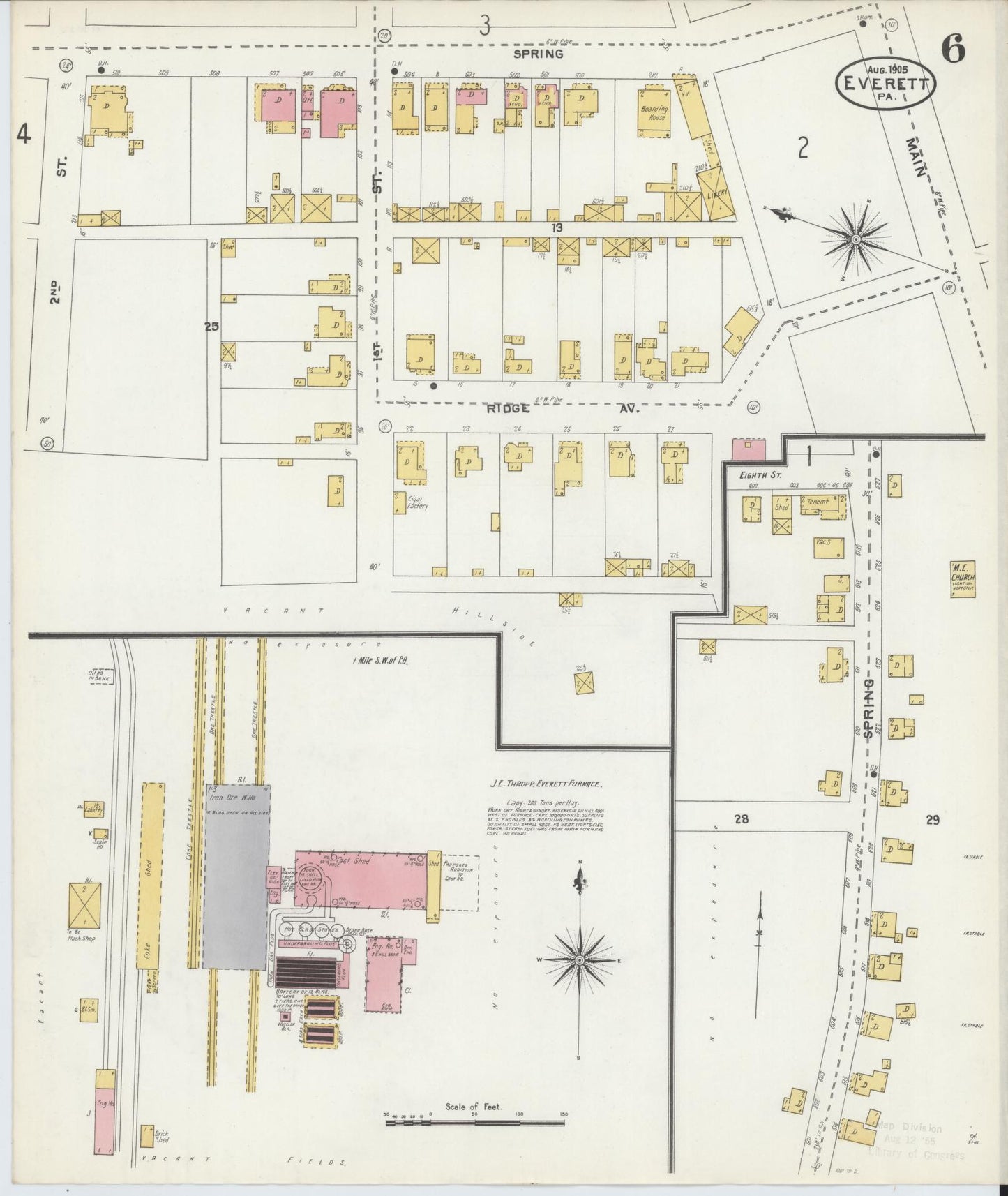 Sanborn Fire Insurance Map from Everett, Bedford County, Pennsylvania (1905), Sheet #0006 - Historic Sanborn Fire Insurance Map Print, vintage old map wall art, antique decor, genealogy gift, Pennsylvania Pennsylvania map