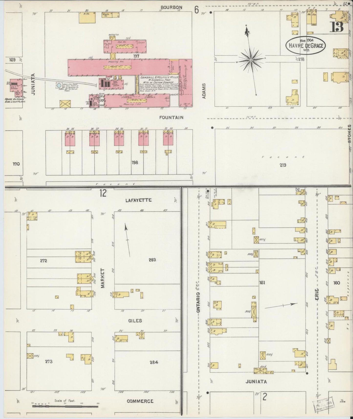 Sanborn Fire Insurance Map from Havre De Grace, Harford County, Maryland (1904), Sheet #0013 - Historic Sanborn Fire Insurance Map Print, vintage old map wall art