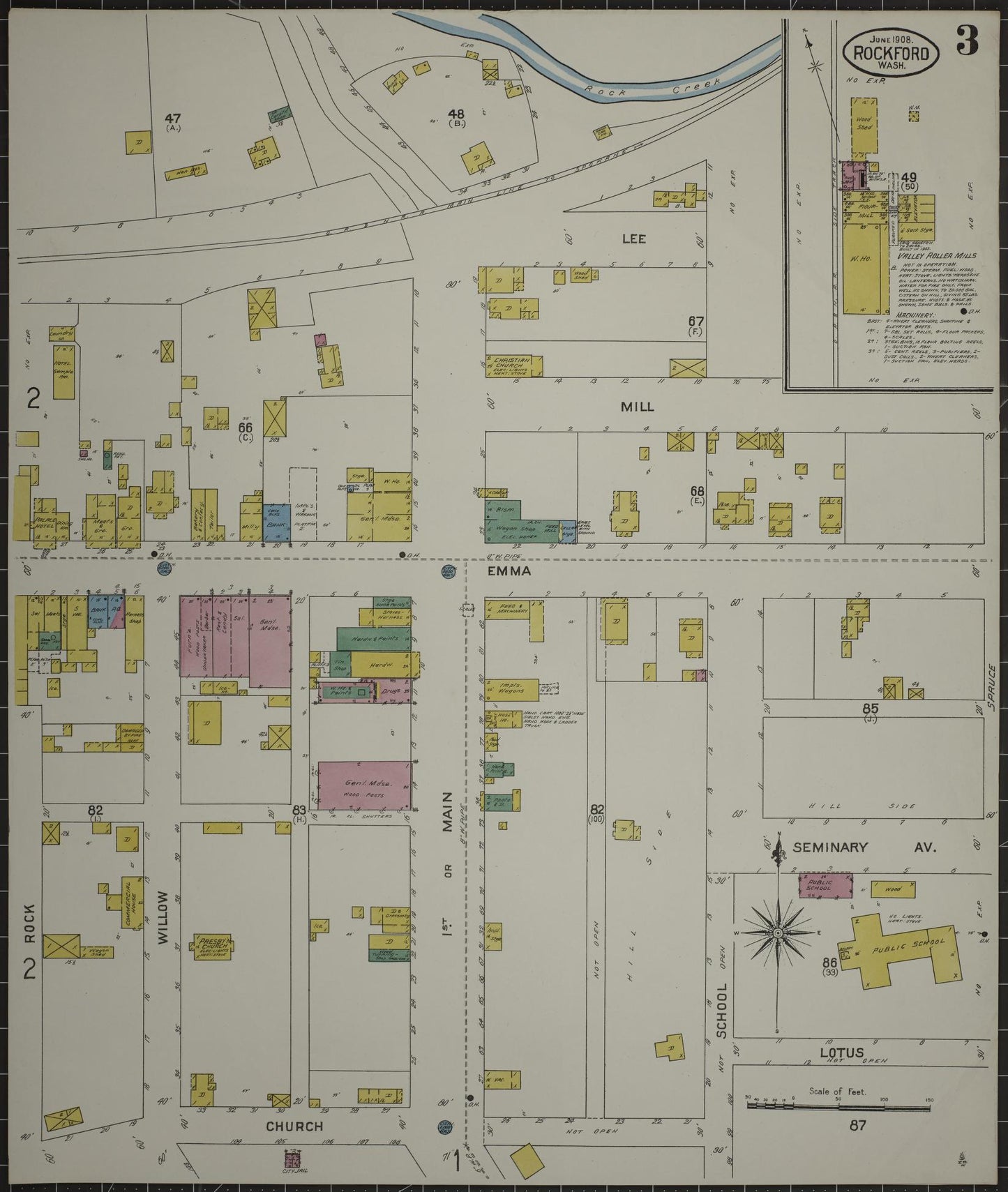 Sanborn Fire Insurance Map from Rockford, Spokane County, Washington (1908), Sheet #0003 - Historic Sanborn Fire Insurance Map Print, vintage old map wall art, antique decor, genealogy gift, Washington Washington map