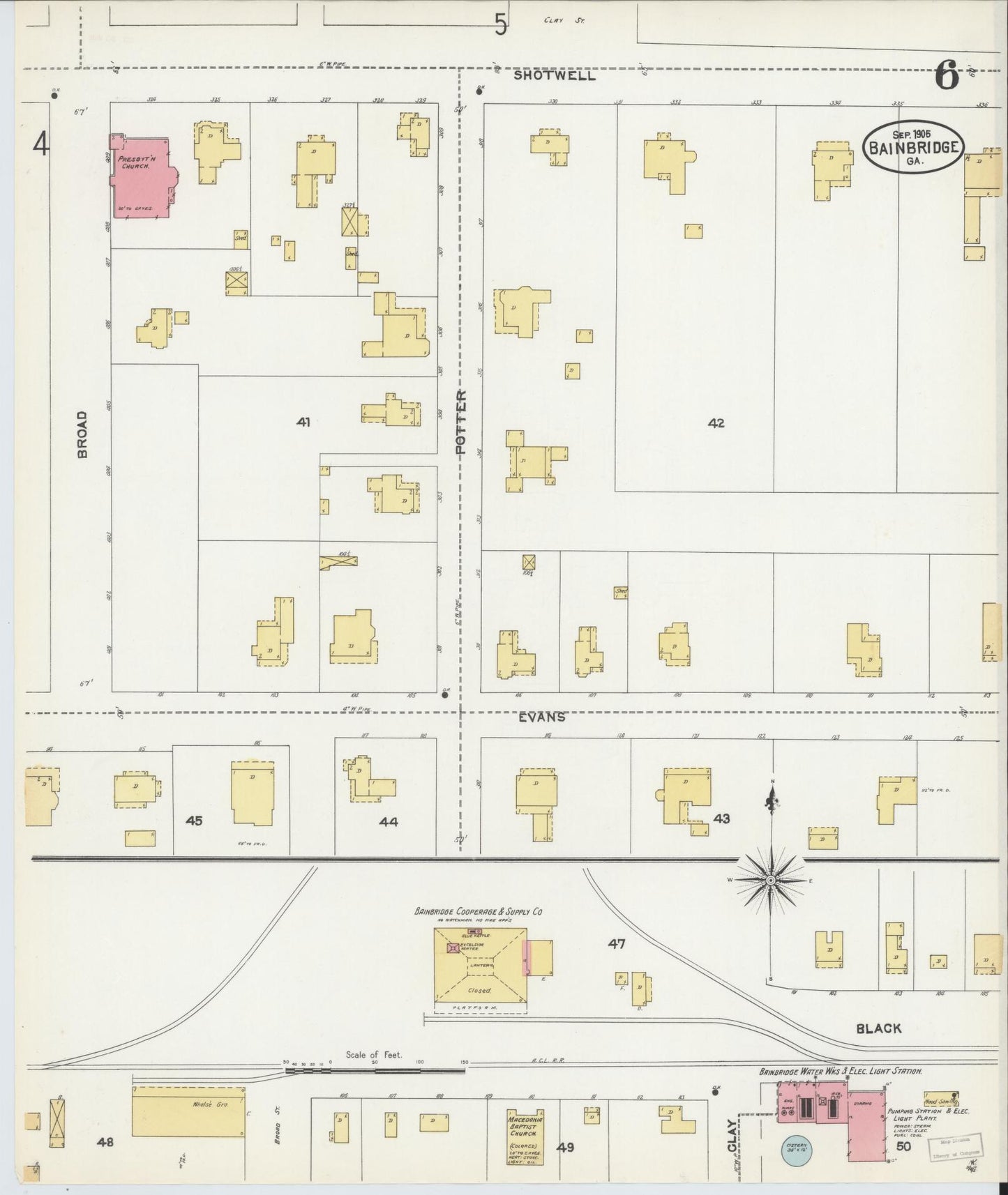 Sanborn Fire Insurance Map from Bainbridge, Decatur County, Georgia (1905), Sheet #0006 - Historic Sanborn Fire Insurance Map Print, vintage old map wall art, antique decor, genealogy gift, Georgia Georgia map