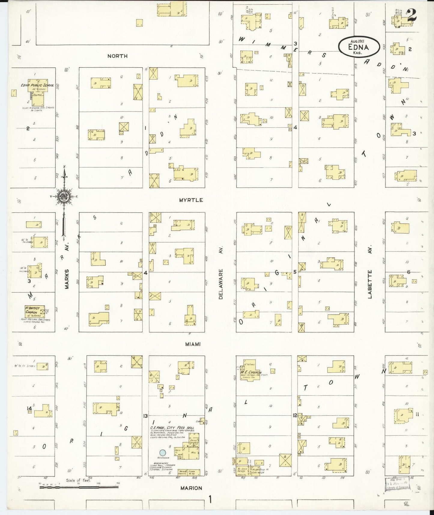 Sanborn Fire Insurance Map from Edna, Labette County, Kansas (1911), Sheet #0002 - Historic Sanborn Fire Insurance Map Print, vintage old map wall art, antique decor, genealogy gift, Kansas Kansas map