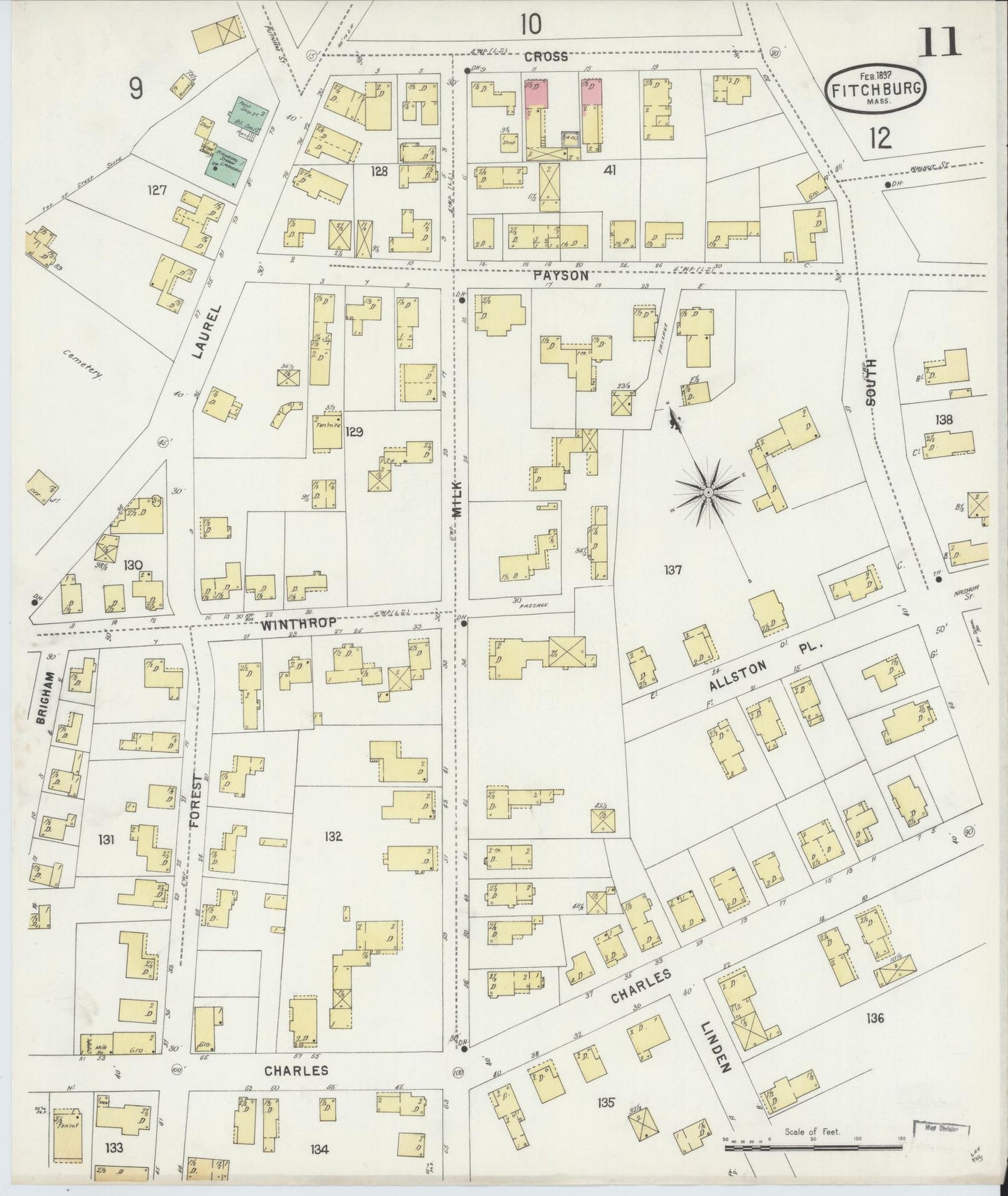 Sanborn Fire Insurance Map from Fitchburg, Worcester County, Massachusetts (1897), Sheet #0011 - Historic Sanborn Fire Insurance Map Print, vintage old map wall art, antique decor, genealogy gift, Massachusetts Massachusetts map