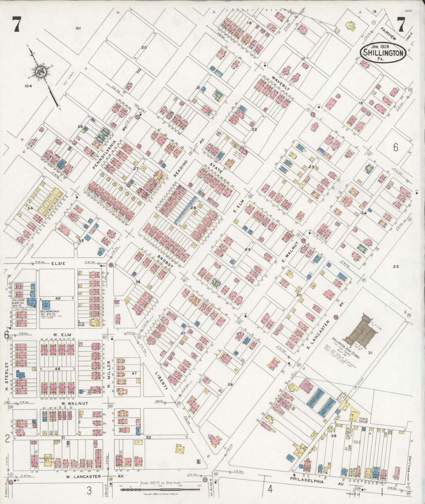 Sanborn Fire Insurance Map from Shillington, Berks County, Pennsylvania (1928), Sheet #0007 - Complete Map Set gallery image, historic Sanborn map, vintage wall art, Pennsylvania Pennsylvania