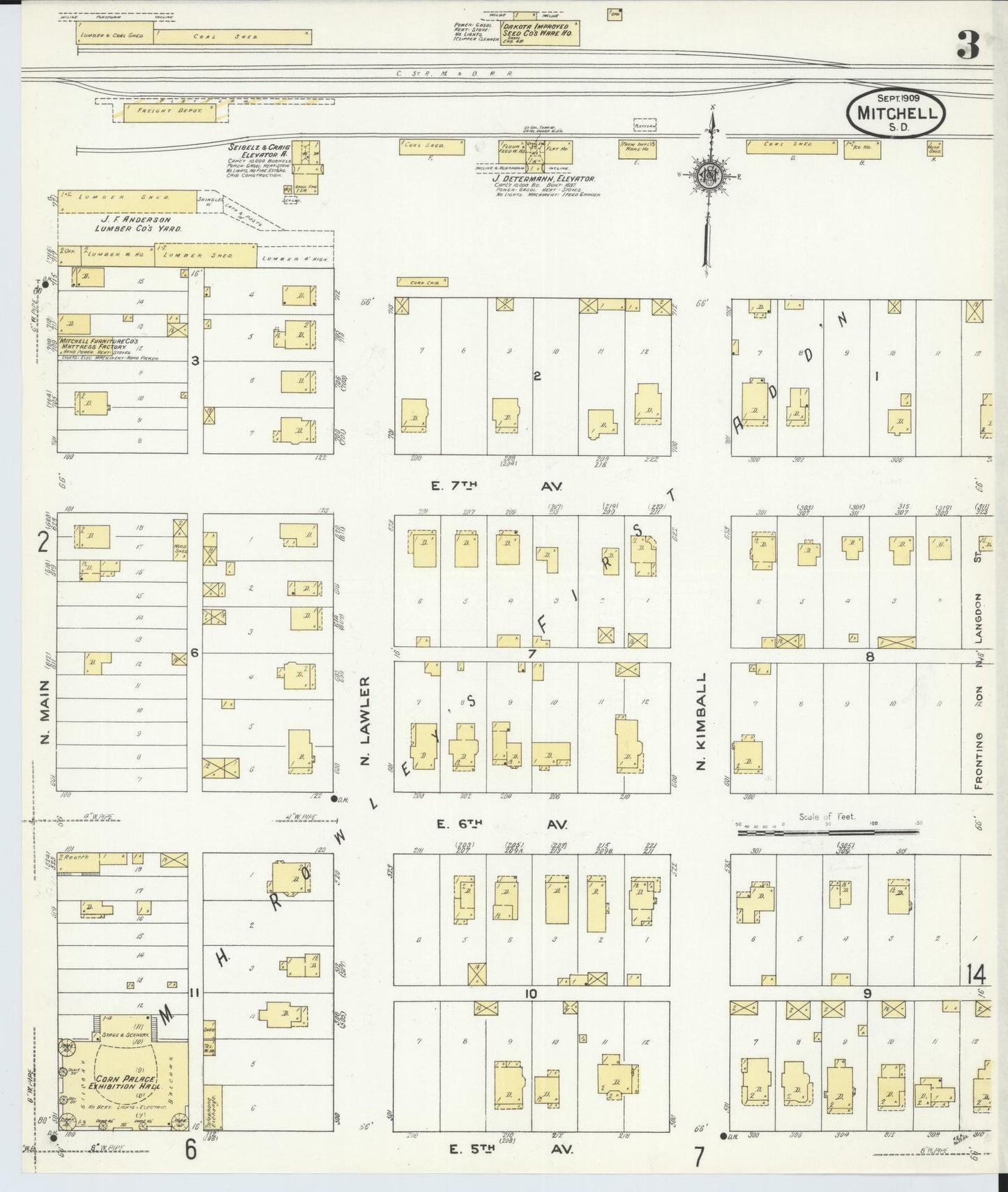 Sanborn Fire Insurance Map from Mitchell, Davison County, South Dakota (1909), Sheet #0003 - Historic Sanborn Fire Insurance Map Print, vintage old map wall art, antique decor, genealogy gift, South Dakota South Dakota map