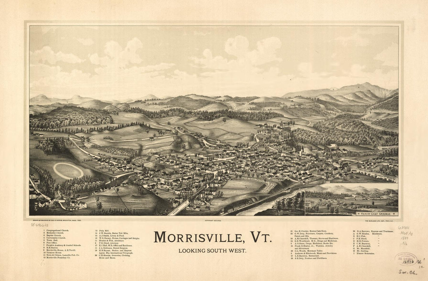 Morrisville, Vt. (1889) – Historic Bird’s-Eye View Panorama Print