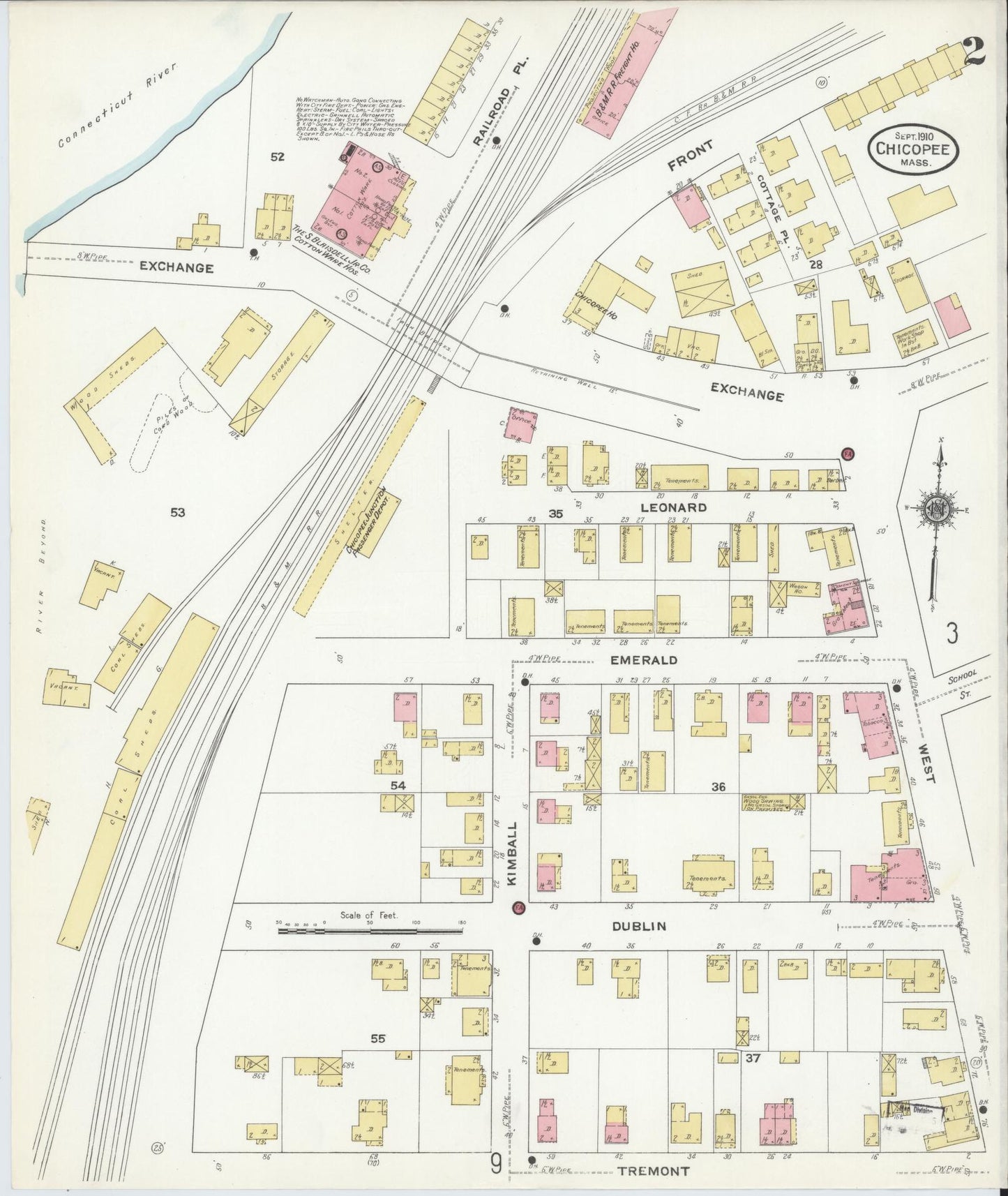 Sanborn Fire Insurance Map from Chicopee, Hampden County, Massachusetts (1910), Sheet #0002 - Historic Sanborn Fire Insurance Map Print, vintage old map wall art, antique decor, genealogy gift, Massachusetts Massachusetts map