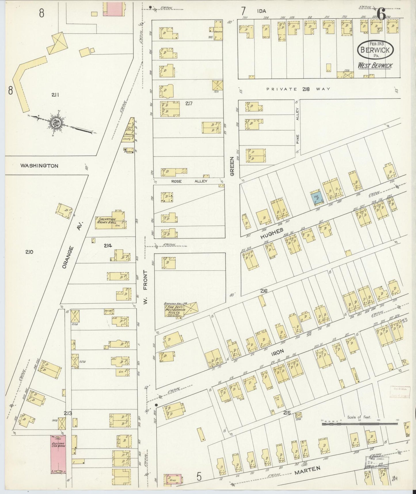 Sanborn Fire Insurance Map from Berwick, Columbia County, Pennsylvania (1913), Sheet #0006 - Historic Sanborn Fire Insurance Map Print, vintage old map wall art, antique decor, genealogy gift, Pennsylvania Pennsylvania map