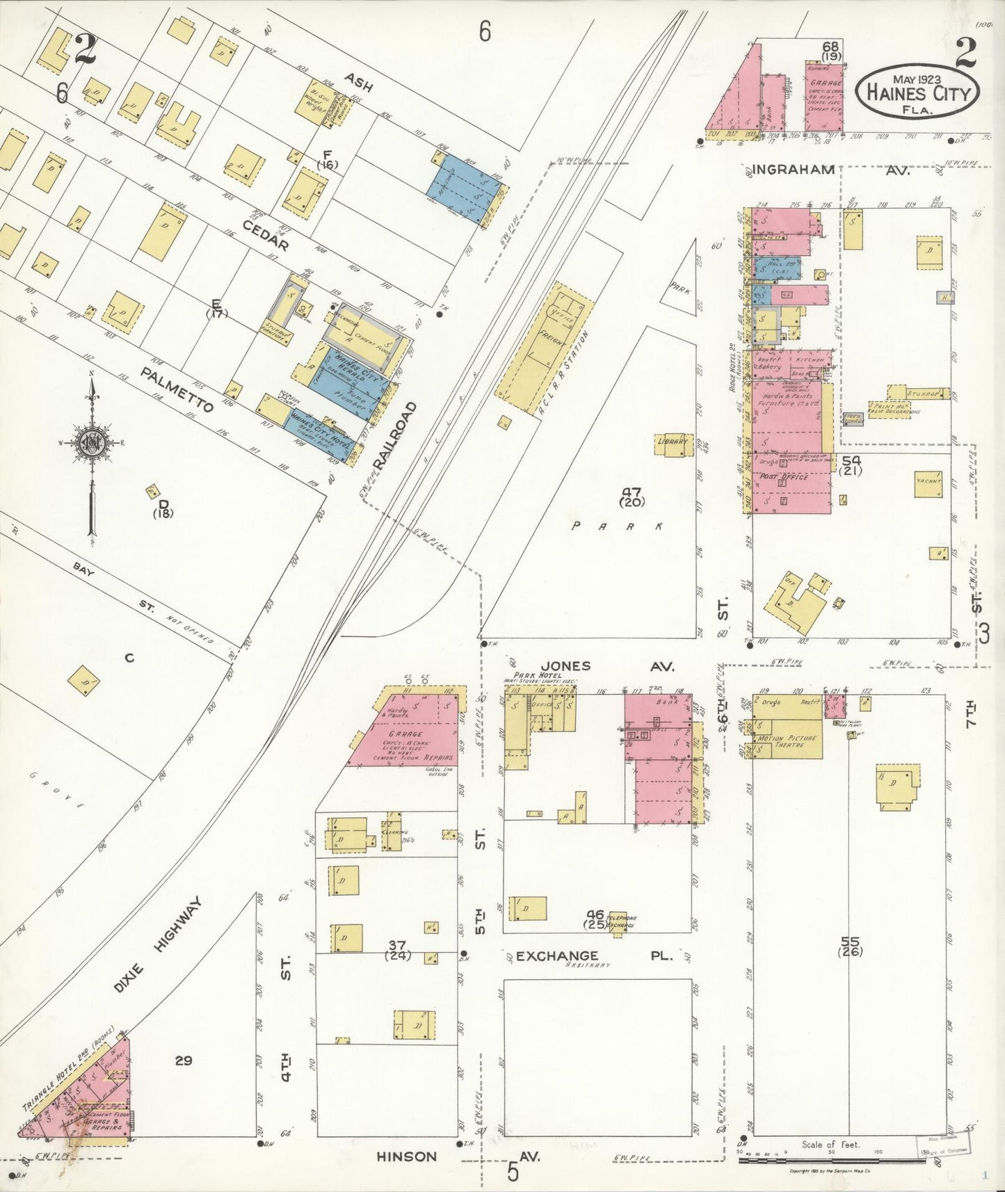 Sanborn Fire Insurance Map from Haines City, Polk County, Florida (1923), Sheet #0002 - Historic Sanborn Fire Insurance Map Print, vintage old map wall art, antique decor, genealogy gift, Florida Florida map