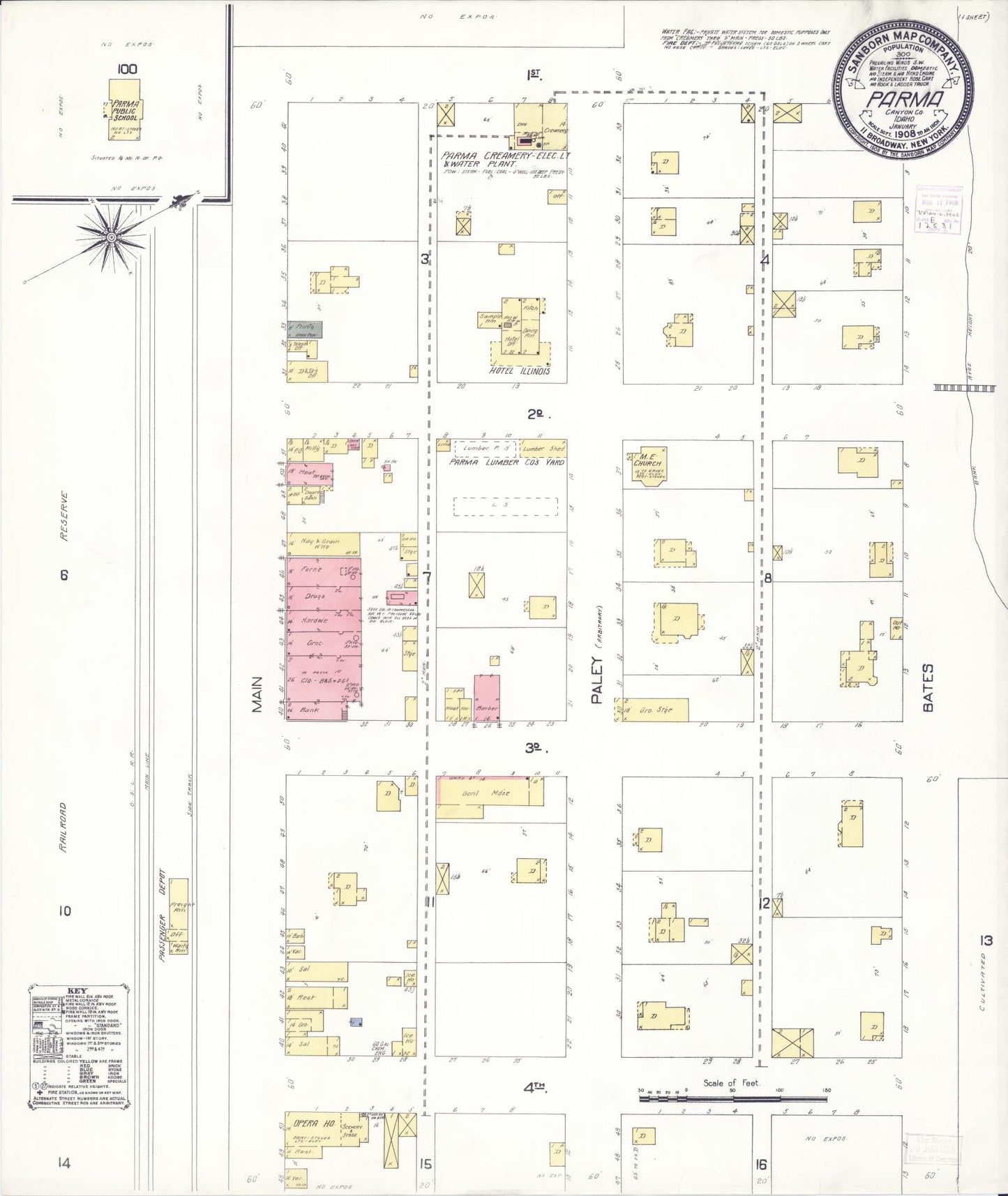 Sanborn Fire Insurance Map from Parma, Canyon County, Idaho (1908), Sheet #0001 - Historic Sanborn Fire Insurance Map Print, vintage old map wall art, antique decor, genealogy gift, Idaho Idaho map