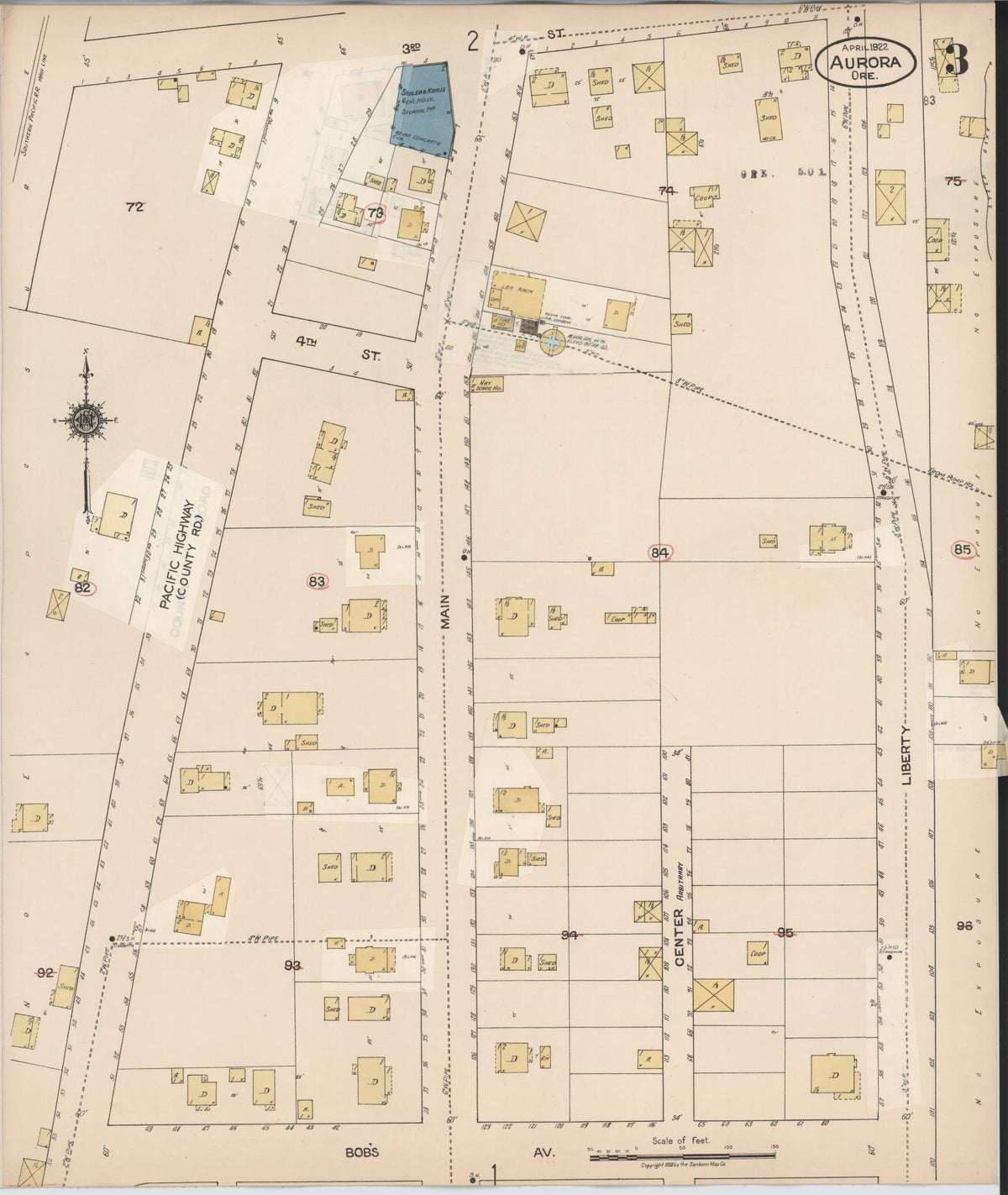 Sanborn Fire Insurance Map from Aurora, Marion County, Oregon (1933), Sheet #0003 - Historic Sanborn Fire Insurance Map Print, vintage old map wall art, antique decor, genealogy gift, Oregon Oregon map