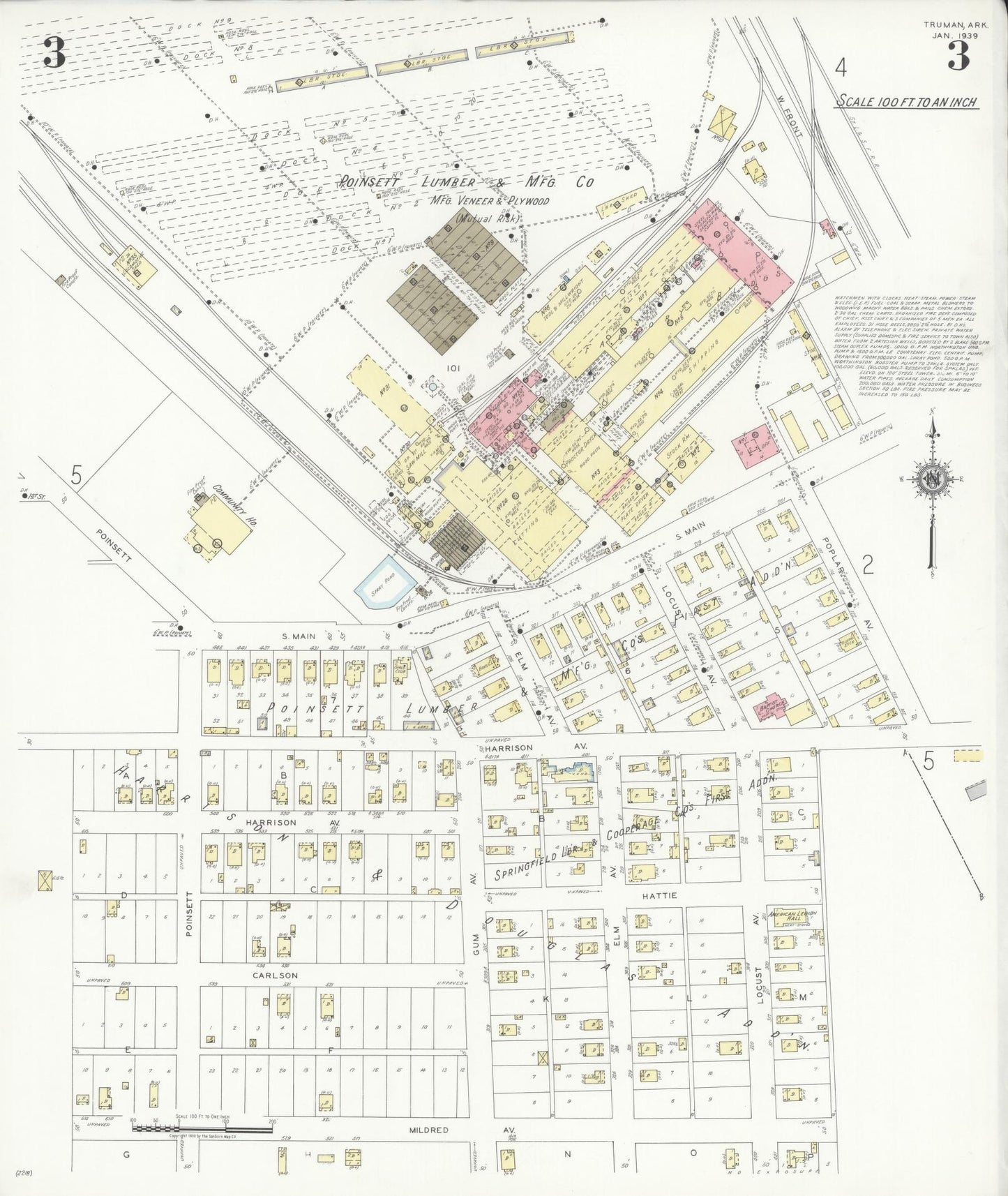 Sanborn Fire Insurance Map from Truman, Poinsett County, Arkansas (1939), Sheet #0003 - Historic Sanborn Fire Insurance Map Print, vintage old map wall art, antique decor, genealogy gift, Arkansas Arkansas map