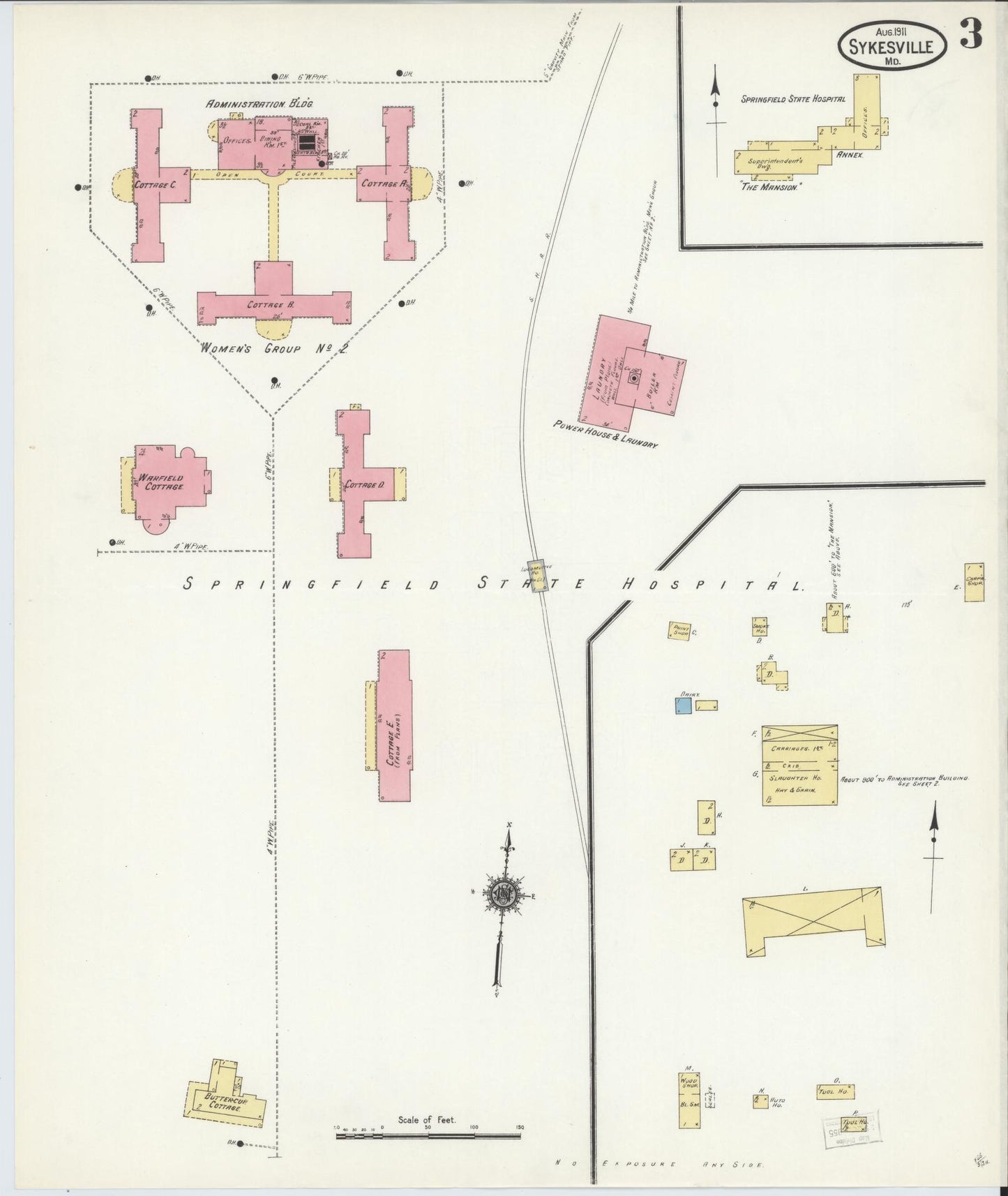 Sanborn Fire Insurance Map from Sykesville, Carroll County, Maryland (1911), Sheet #0003 - Historic Sanborn Fire Insurance Map Print, vintage old map wall art