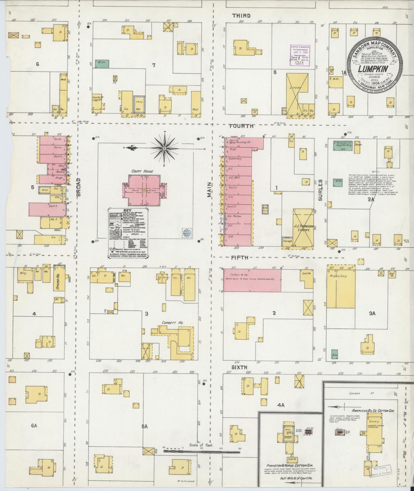 Sanborn Fire Insurance Map from Lumpkin, Stewart County, Georgia (1904), Sheet #0001 - Historic Sanborn Fire Insurance Map Print, vintage old map wall art, antique decor, genealogy gift, Georgia Georgia map