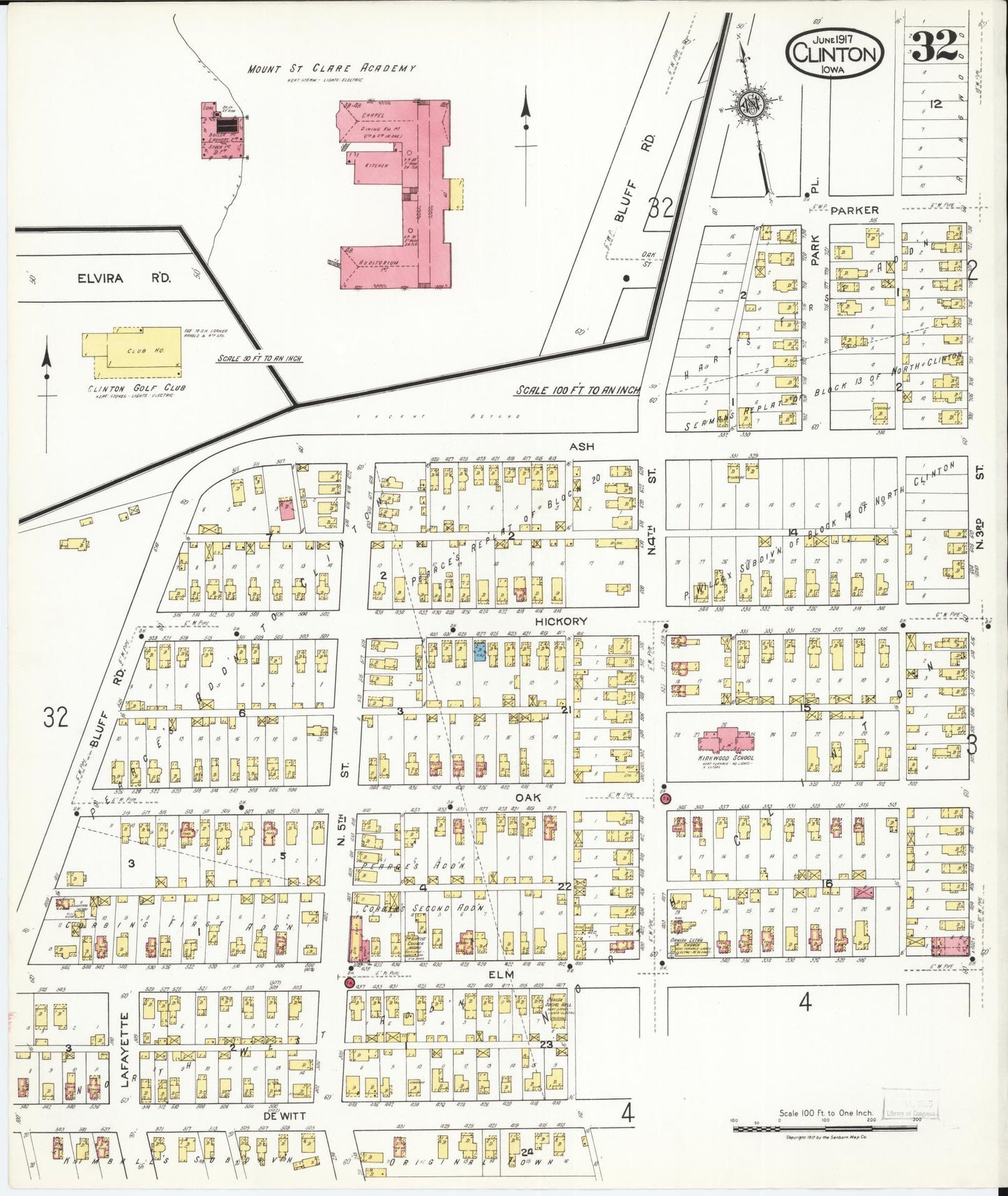 Sanborn Fire Insurance Map from Clinton, Clinton County, Iowa (1917), Sheet #0032 - Historic Sanborn Fire Insurance Map Print, vintage old map wall art