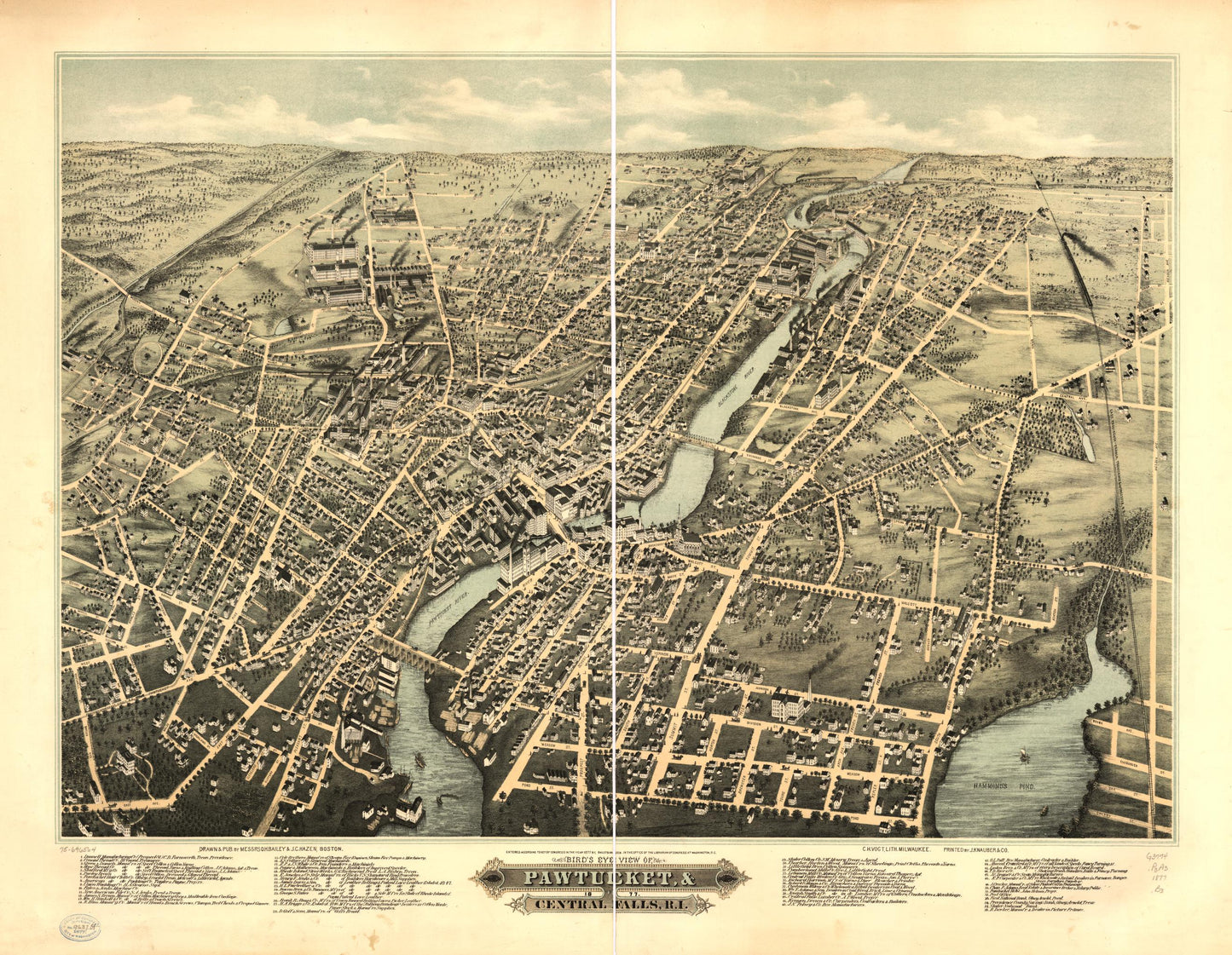 Bird's eye view of Pawtucket & Central Falls, R.I. 1877. (1877) – Historic Bird’s-Eye View Panorama Print