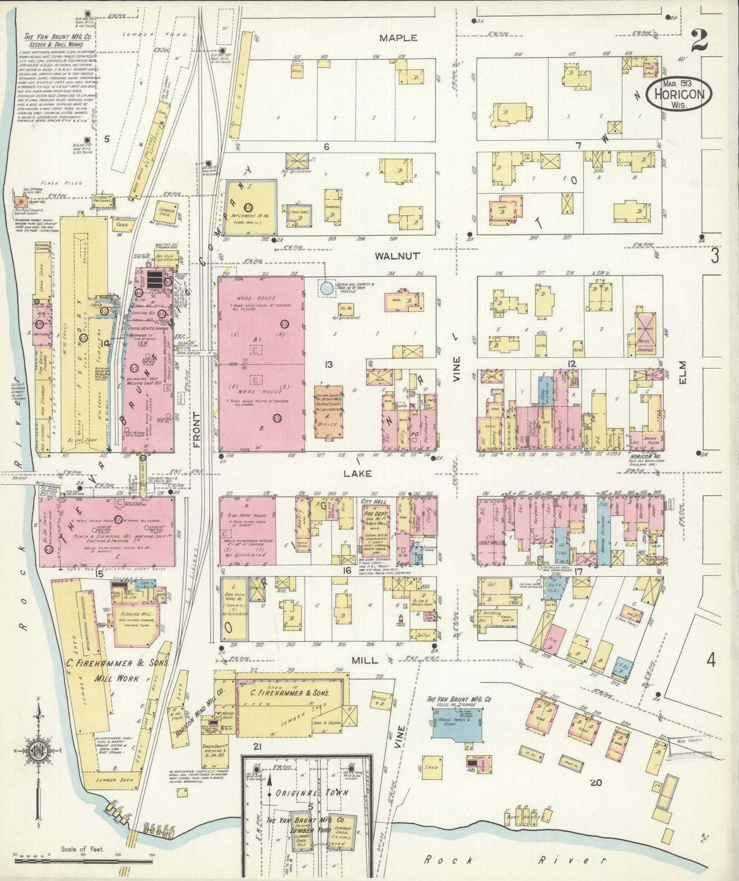 Sanborn Fire Insurance Map from Horicon, Dodge County, Wisconsin (1913), Sheet #0002 - Historic Sanborn Fire Insurance Map Print, vintage old map wall art, antique decor, genealogy gift, Wisconsin Wisconsin map