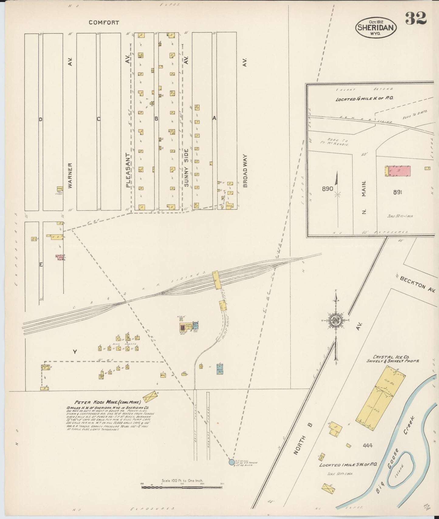 Sanborn Fire Insurance Map from Sheridan, Sheridan County, Wyoming (1912), Sheet #0032 - Historic Sanborn Fire Insurance Map Print, vintage old map wall art, antique decor, genealogy gift, Wyoming Wyoming map