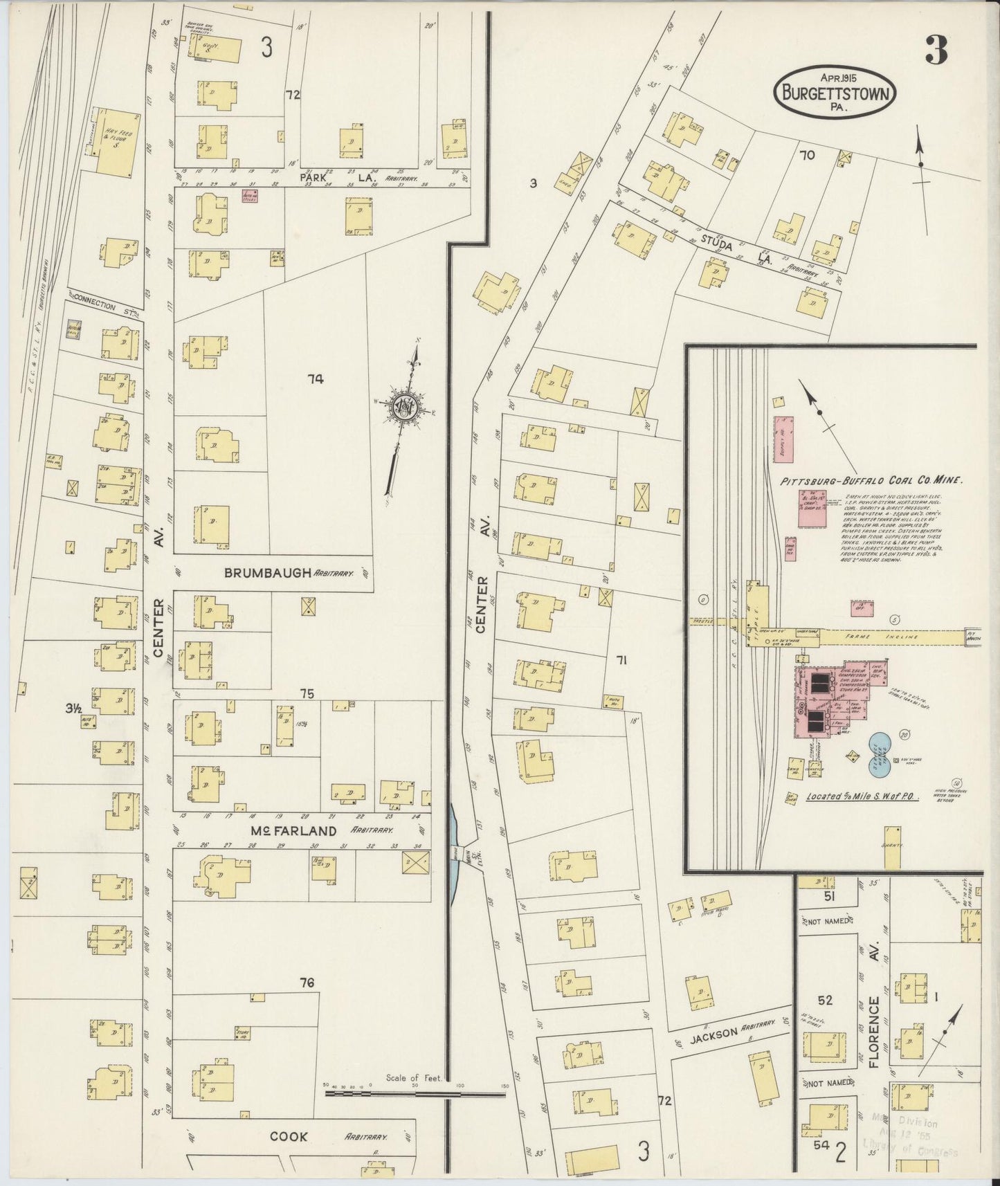 Sanborn Fire Insurance Map from Burgettstown, Washington County, Pennsylvania (1915), Sheet #0003 - Historic Sanborn Fire Insurance Map Print, vintage old map wall art, antique decor, genealogy gift, Pennsylvania Pennsylvania map