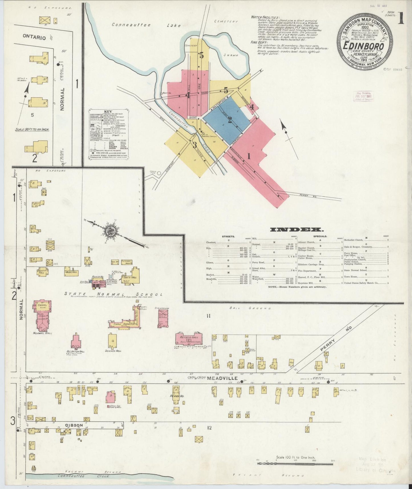 Sanborn Fire Insurance Map from Edinboro, Erie County, Pennsylvania (1911), Sheet #0001 - Historic Sanborn Fire Insurance Map Print, vintage old map wall art, antique decor, genealogy gift, Pennsylvania Pennsylvania map