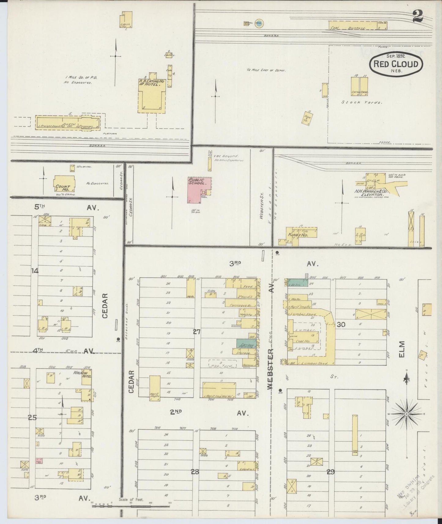 Sanborn Fire Insurance Map from Red Cloud, Webster County, Nebraska (1892), Sheet #0002 - Complete Map Set gallery image, historic Sanborn map, vintage wall art, Nebraska Nebraska
