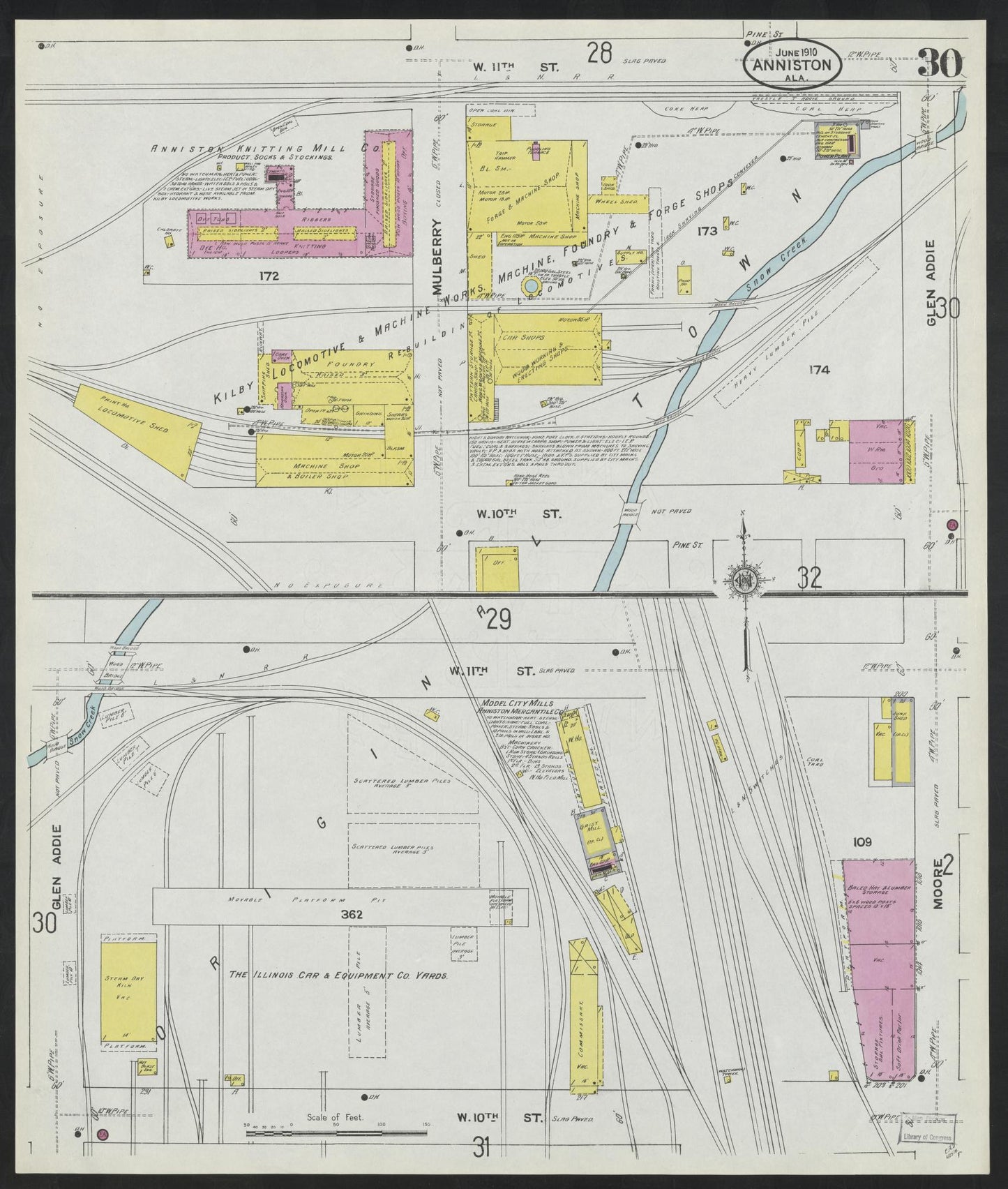 Sanborn Fire Insurance Map from Anniston, Calhoun County, Alabama (1910), Sheet #0030 - Historic Sanborn Fire Insurance Map Print, vintage old map wall art, antique decor, genealogy gift, Alabama Alabama map