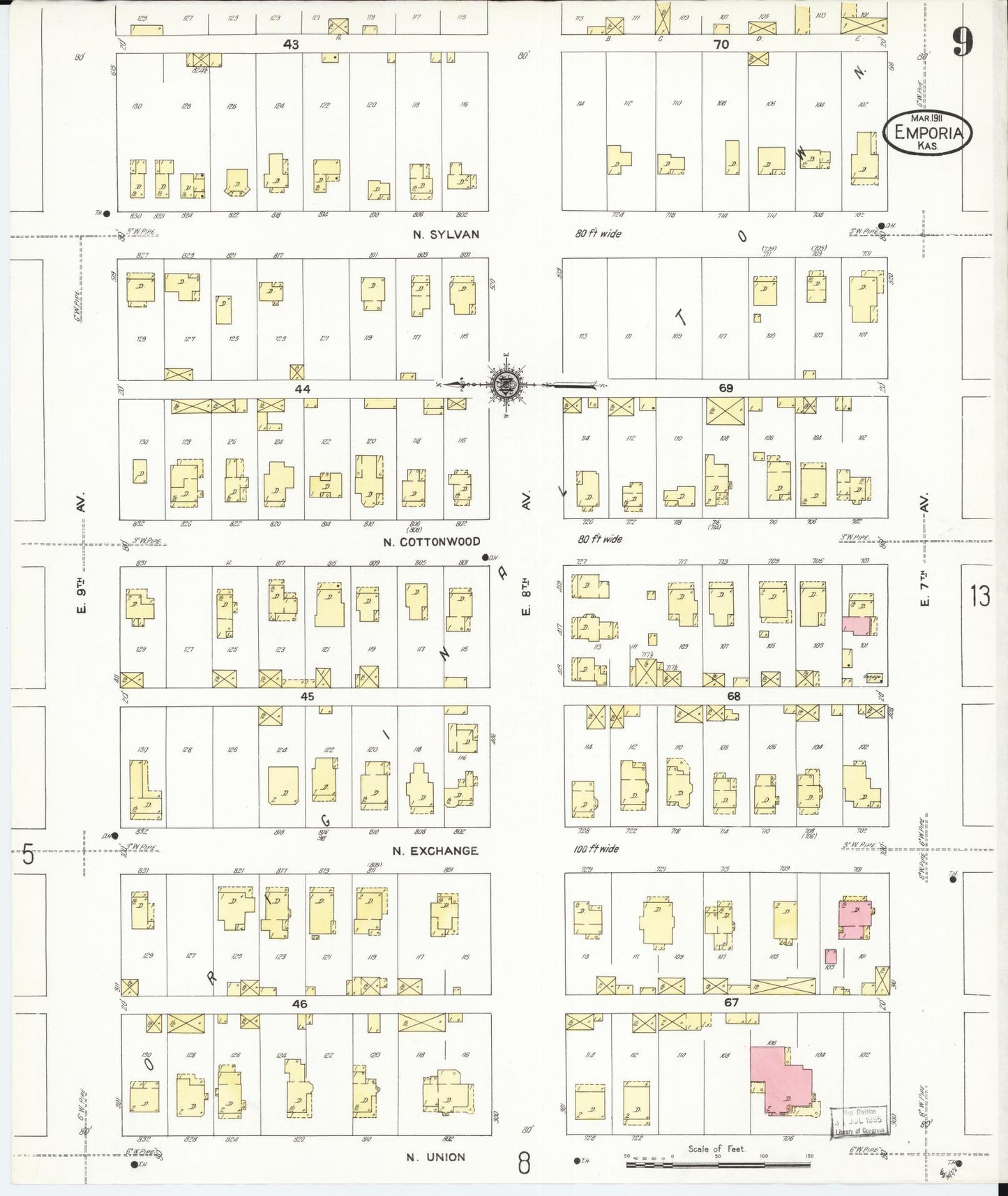 Sanborn Fire Insurance Map from Emporia, Lyon County, Kansas (1911), Sheet #0009 - Historic Sanborn Fire Insurance Map Print, vintage old map wall art, antique decor, genealogy gift, Kansas Kansas map