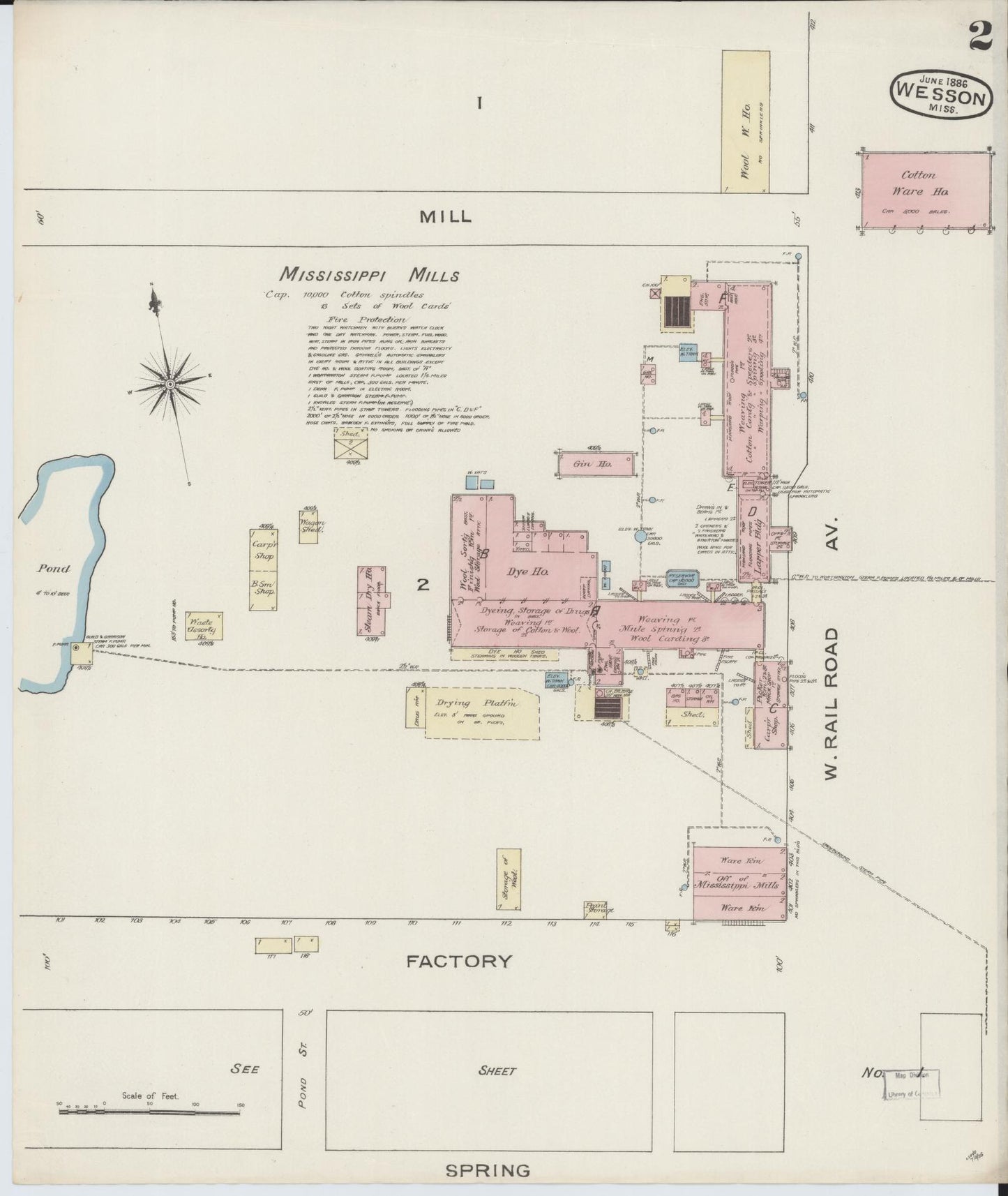 Sanborn Fire Insurance Map from Wesson, Copiah County, Mississippi (1886), Sheet #0002 - Complete Map Set gallery image, historic Sanborn map, vintage wall art, Mississippi Mississippi
