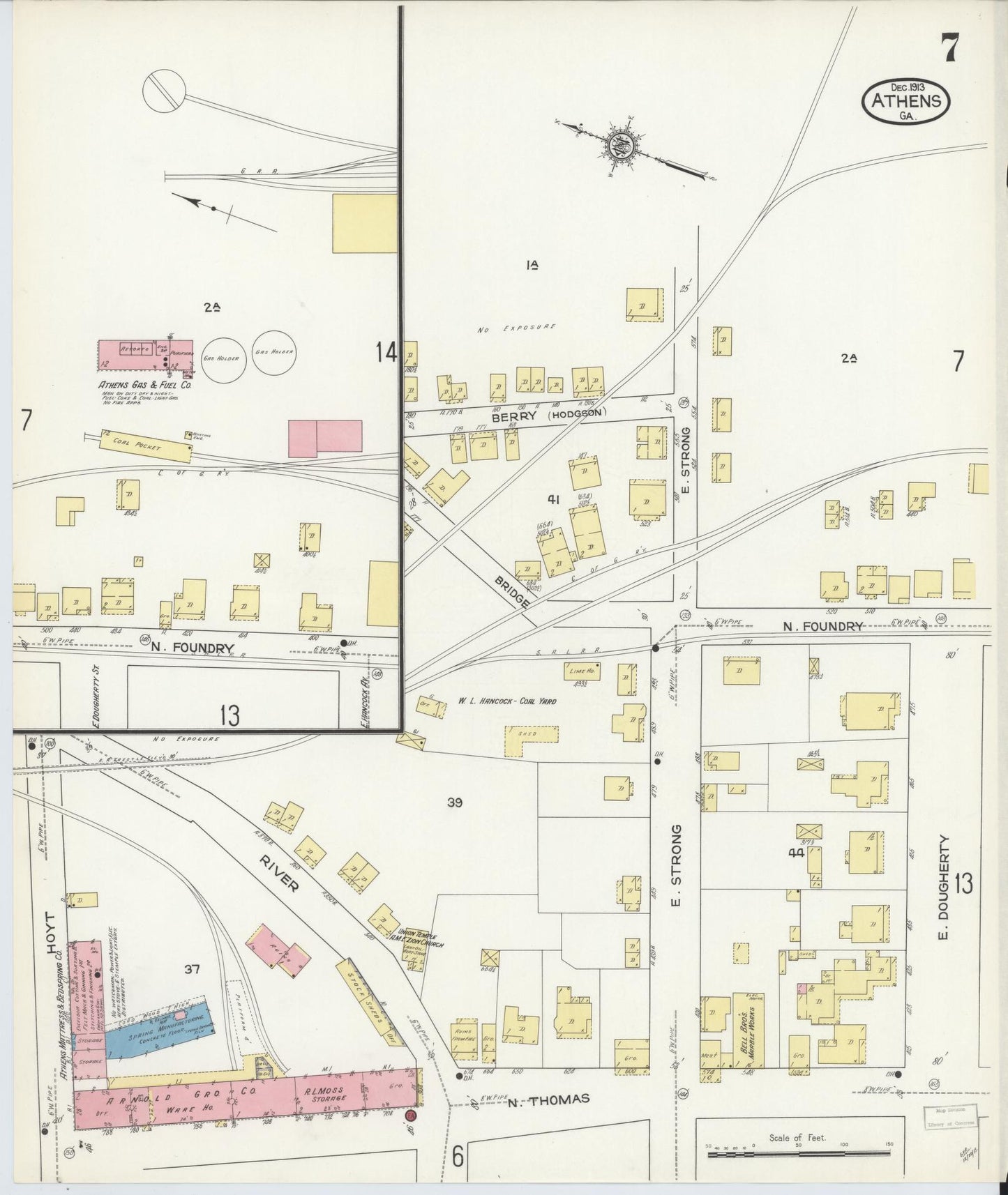 Sanborn Fire Insurance Map from Athens, Clarke County, Georgia (1913), Sheet #0007 - Historic Sanborn Fire Insurance Map Print, vintage old map wall art, antique decor, genealogy gift, Georgia Georgia map