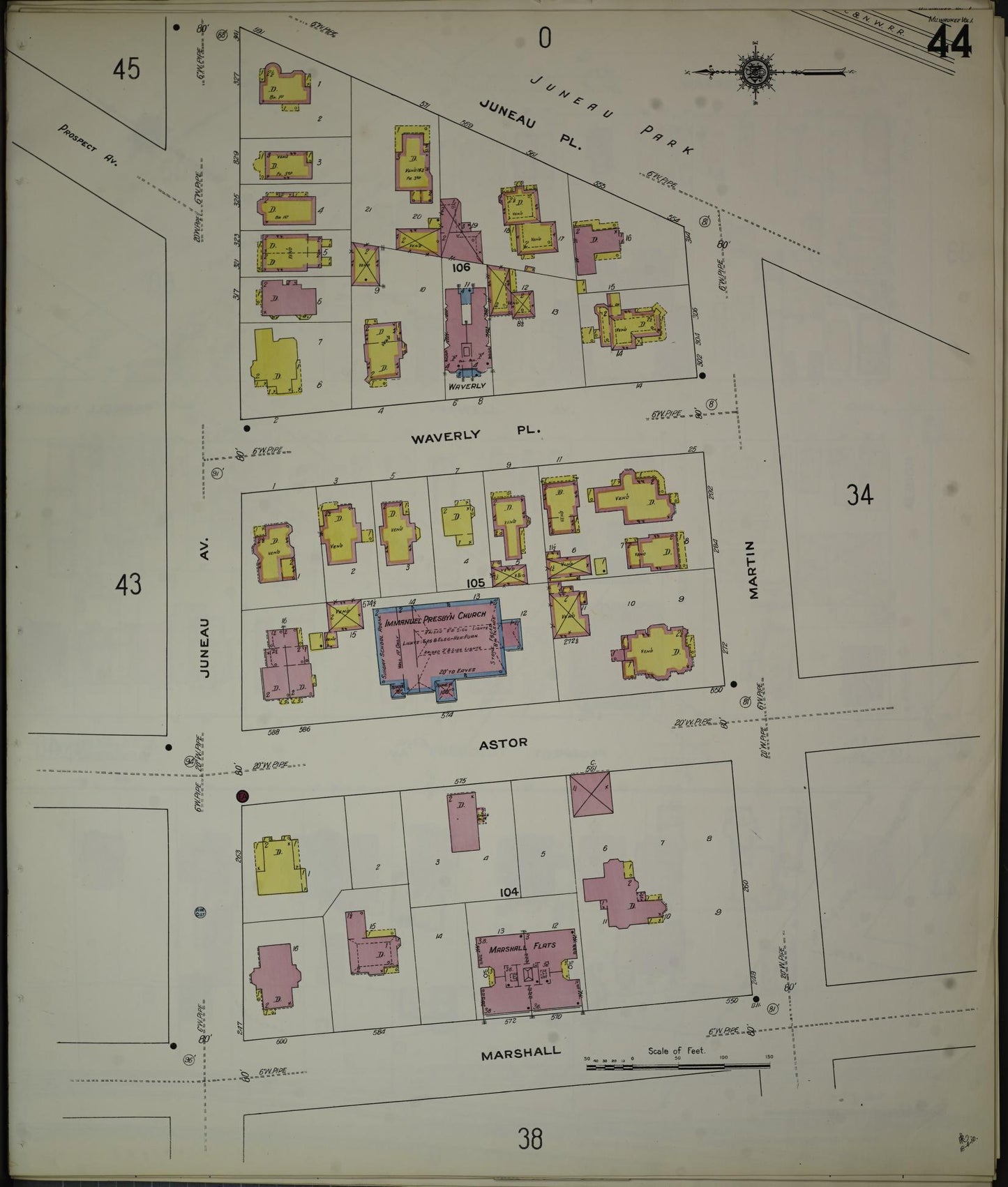 Sanborn Fire Insurance Map from Milwaukee, Milwaukee County, Wisconsin (1910), Sheet #0044 - Historic Sanborn Fire Insurance Map Print, vintage old map wall art, antique decor, genealogy gift, Wisconsin Wisconsin map