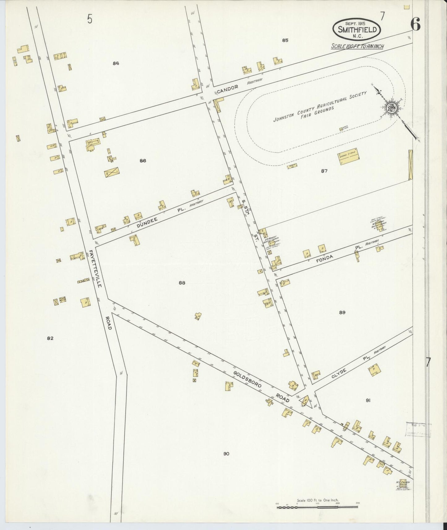 Sanborn Fire Insurance Map from Smithfield, Johnston County, North Carolina (1915), Sheet #0006 - Historic Sanborn Fire Insurance Map Print, vintage old map wall art, antique decor, genealogy gift, North Carolina North Carolina map