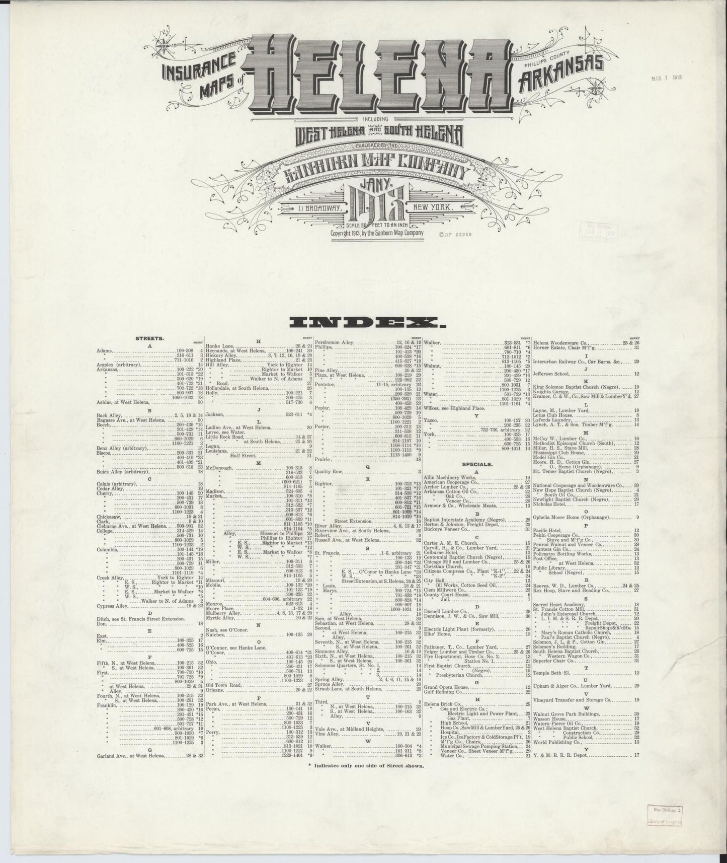 Sanborn Fire Insurance Map from Helena, Phillips County, Arkansas (1913), Sheet #0001 - Historic Sanborn Fire Insurance Map Print, vintage old map wall art, antique decor, genealogy gift, Arkansas Arkansas map