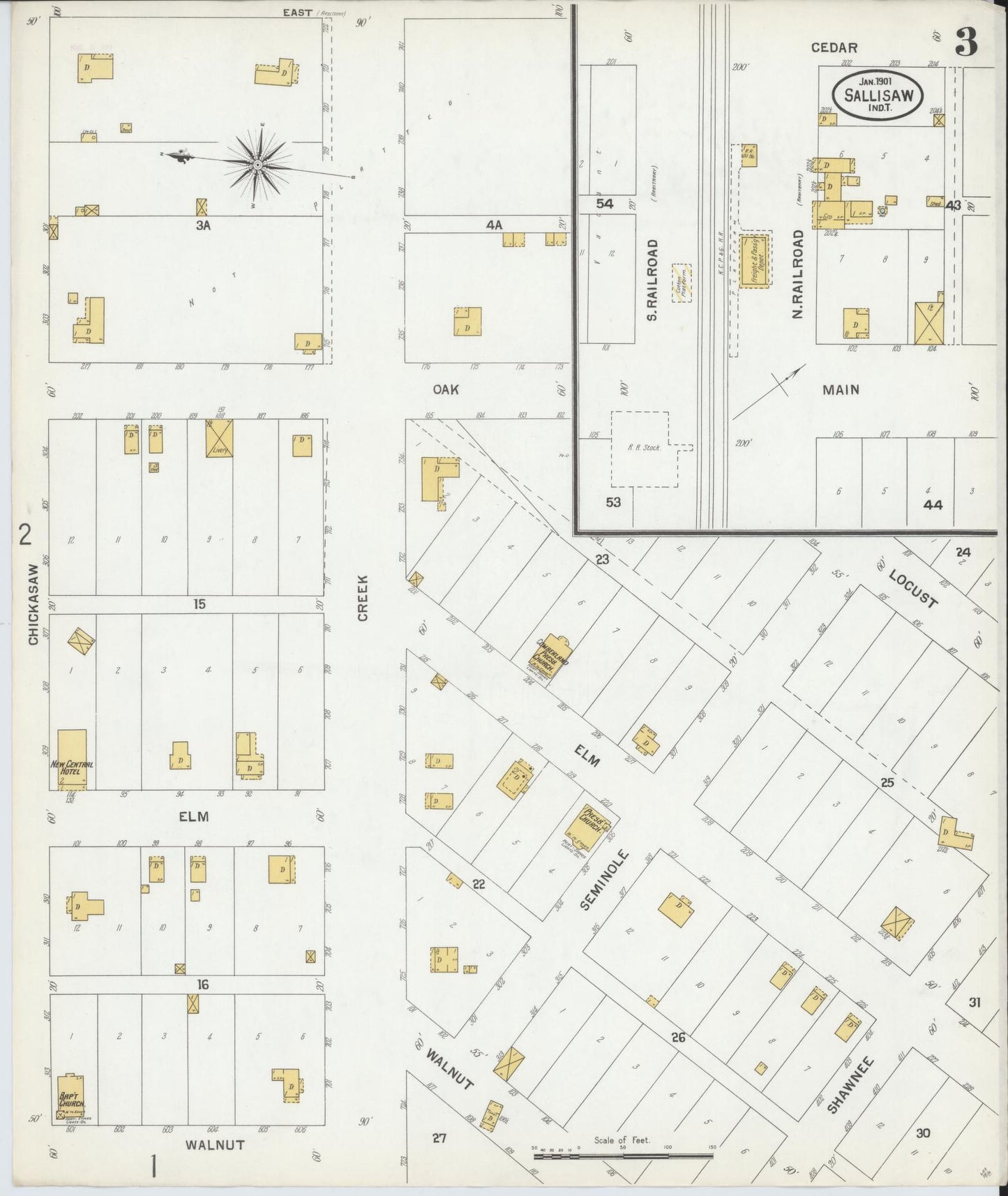 Sanborn Fire Insurance Map from Sallisaw, Sequoyah County, Oklahoma (1901), Sheet #0003 - Complete Map Set gallery image, historic Sanborn map, vintage wall art, Oklahoma Oklahoma