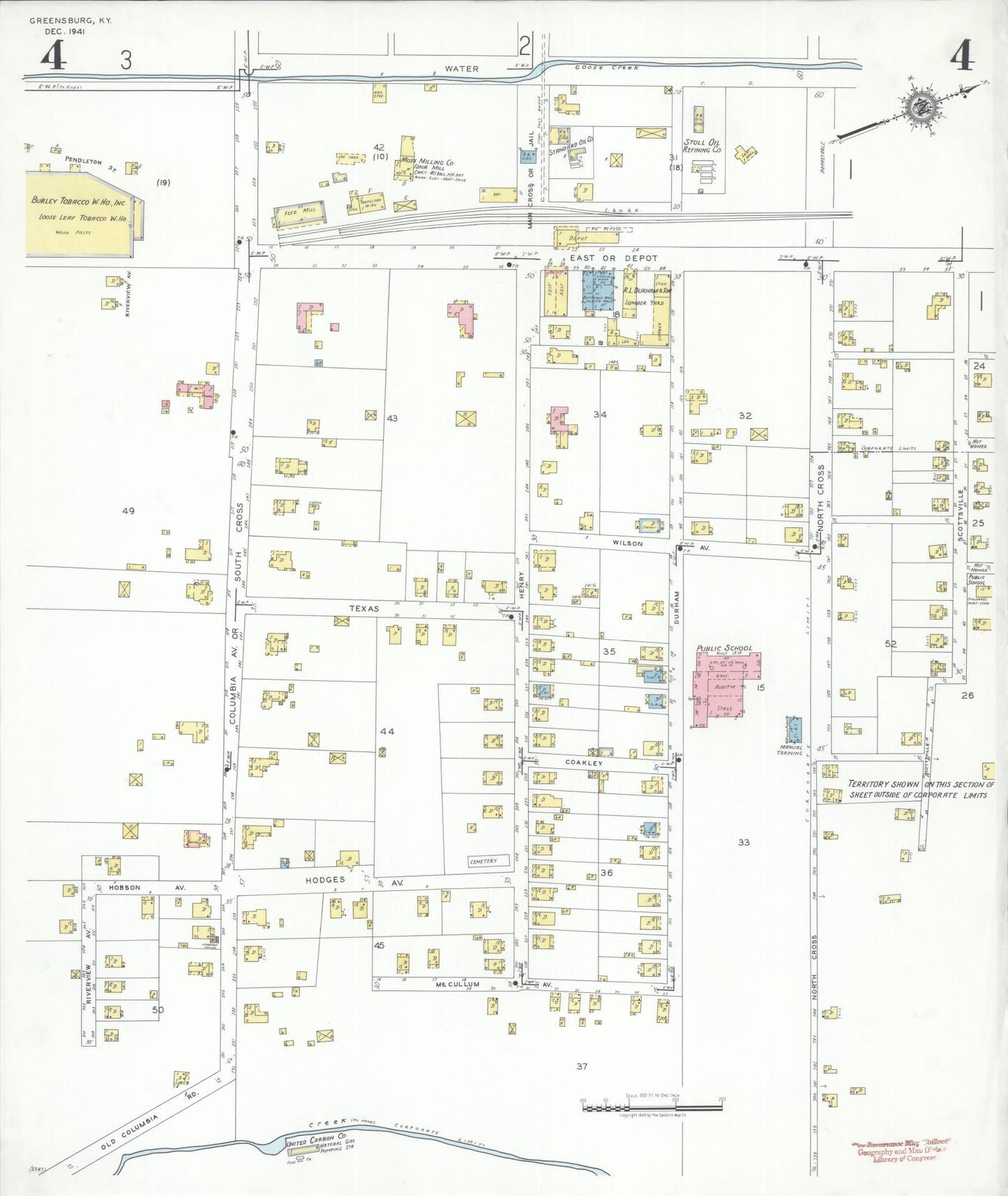 Sanborn Fire Insurance Map from Greensburg, Green County, Kentucky (1941), Sheet #0004 - Complete Map Set gallery image, historic Sanborn map, vintage wall art, Kentucky Kentucky