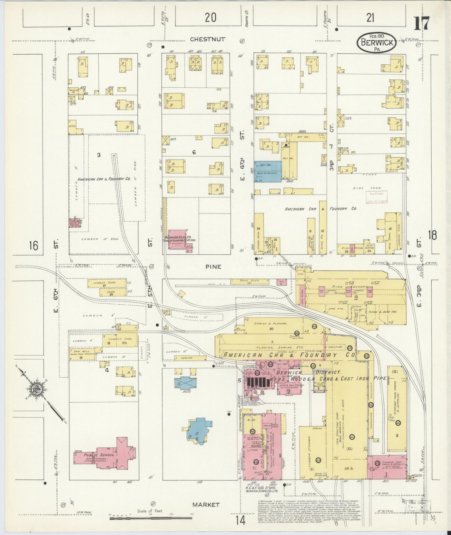 Sanborn Fire Insurance Map from Berwick, Columbia County, Pennsylvania (1913), Sheet #0017 - Historic Sanborn Fire Insurance Map Print, vintage old map wall art, antique decor, genealogy gift, Pennsylvania Pennsylvania map